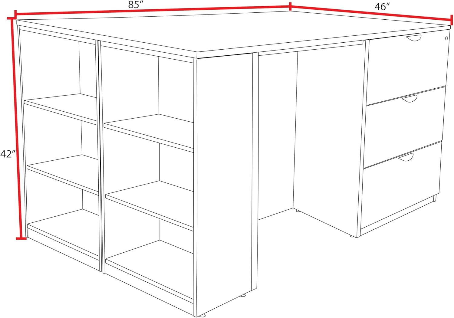 Romig Regency Legacy Stand Up Desk/3 Lateral File Quad with Bookcase End  Ash Grey
