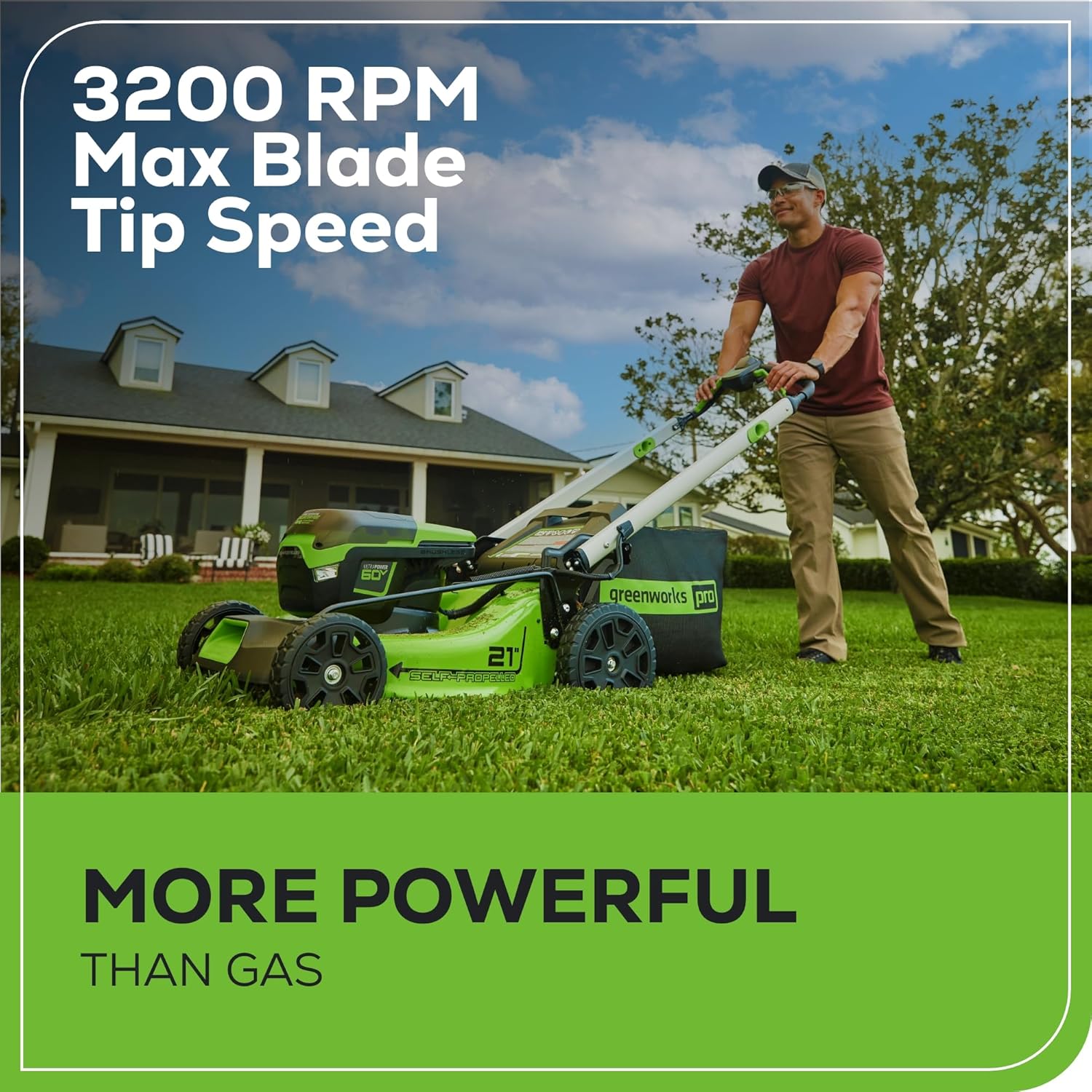 Greenworks 60V 21" Self-Propelled Cordless Lawn Mower  Brushless Motor  LED Lights  Includes 2X 4.0Ah Batteries & Rapid Dual-Port Charger(75+ Tool Compatibility  45Min Runtime)