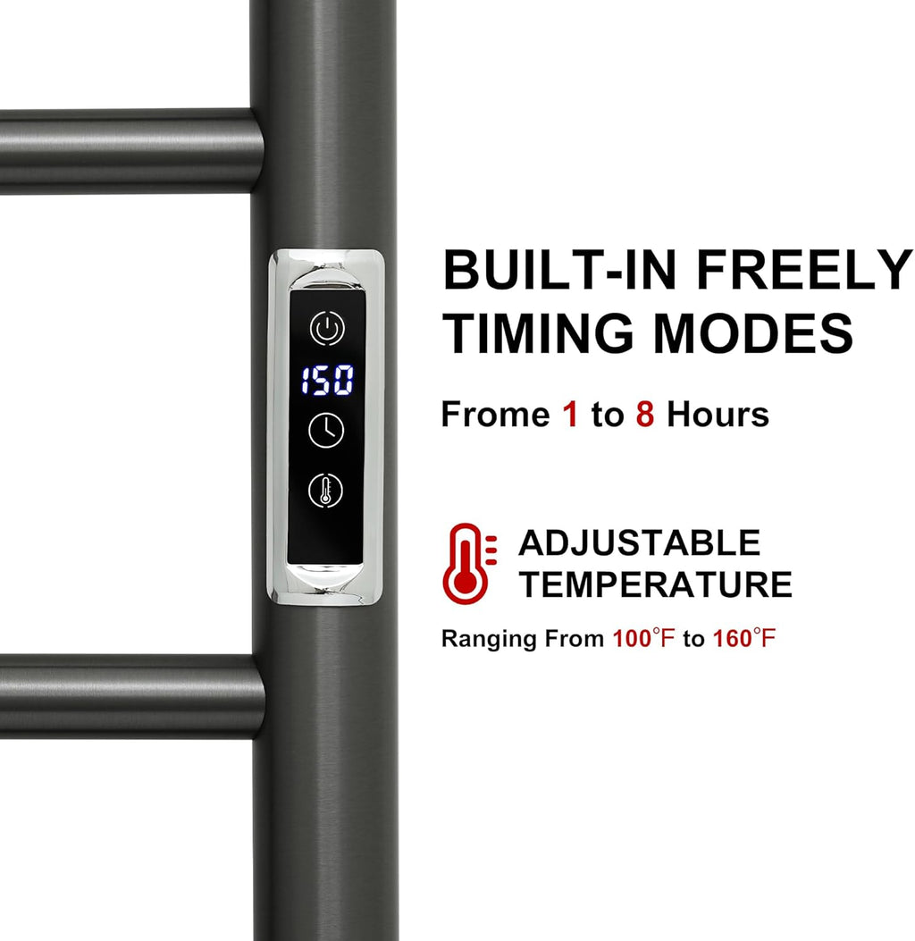 Electric Towel Warmer Rack,Heating Towel Warmer,Timer & Temperature Control,Wall-Mounted Plug-in for Bathroom,Gunmetal Grey,Stainless Steel,8-Bar(27.56x20.87x4.41in)