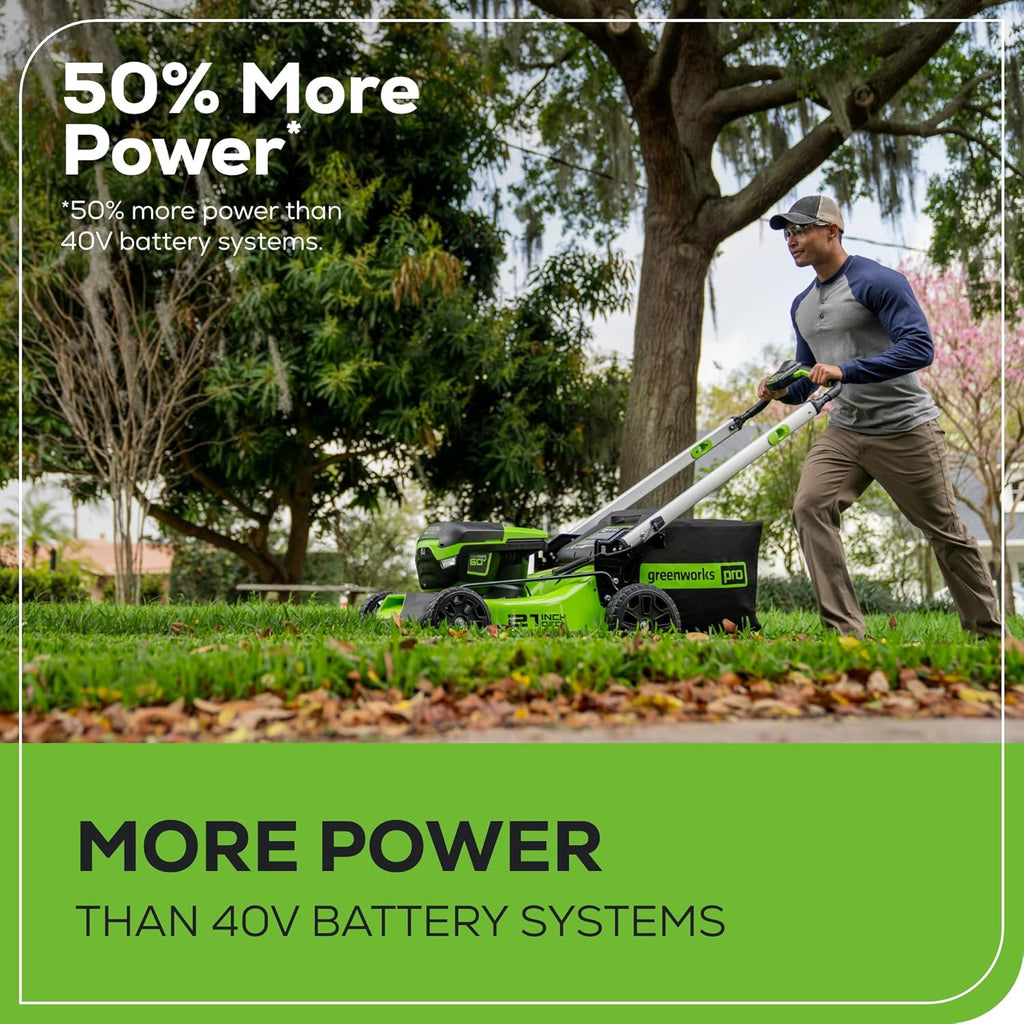 Greenworks 60V 21" Cordless Lawn Mower – 5.0Ah Battery & Rapid Chargerr(75+ Tool Compatibility  60Min Runtime)