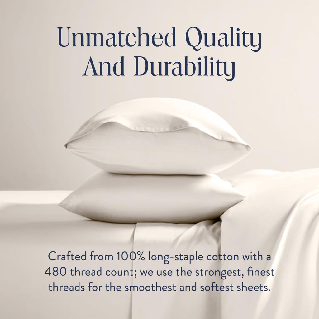 Brooklinen Luxury Sateen Duvet Cover Set - King/Cali King Size in Cream - 3 Piece Set (1 Duvet Cover, 2 Pillowcases) - 100% Cotton, 480 Thread Count