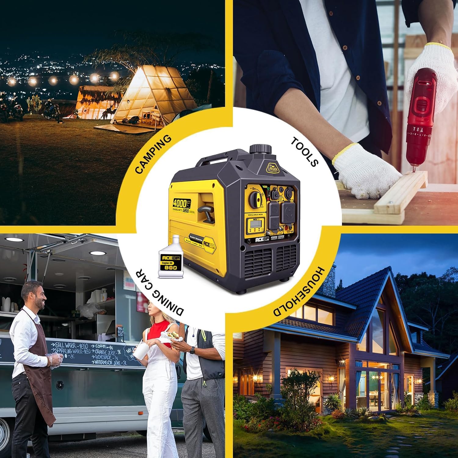 Aceup Energy 4000 Watt Inverter Generator Portable 149cc  Gas Powered Generator Quiet for Home  RV-Ready  EPA Compliant