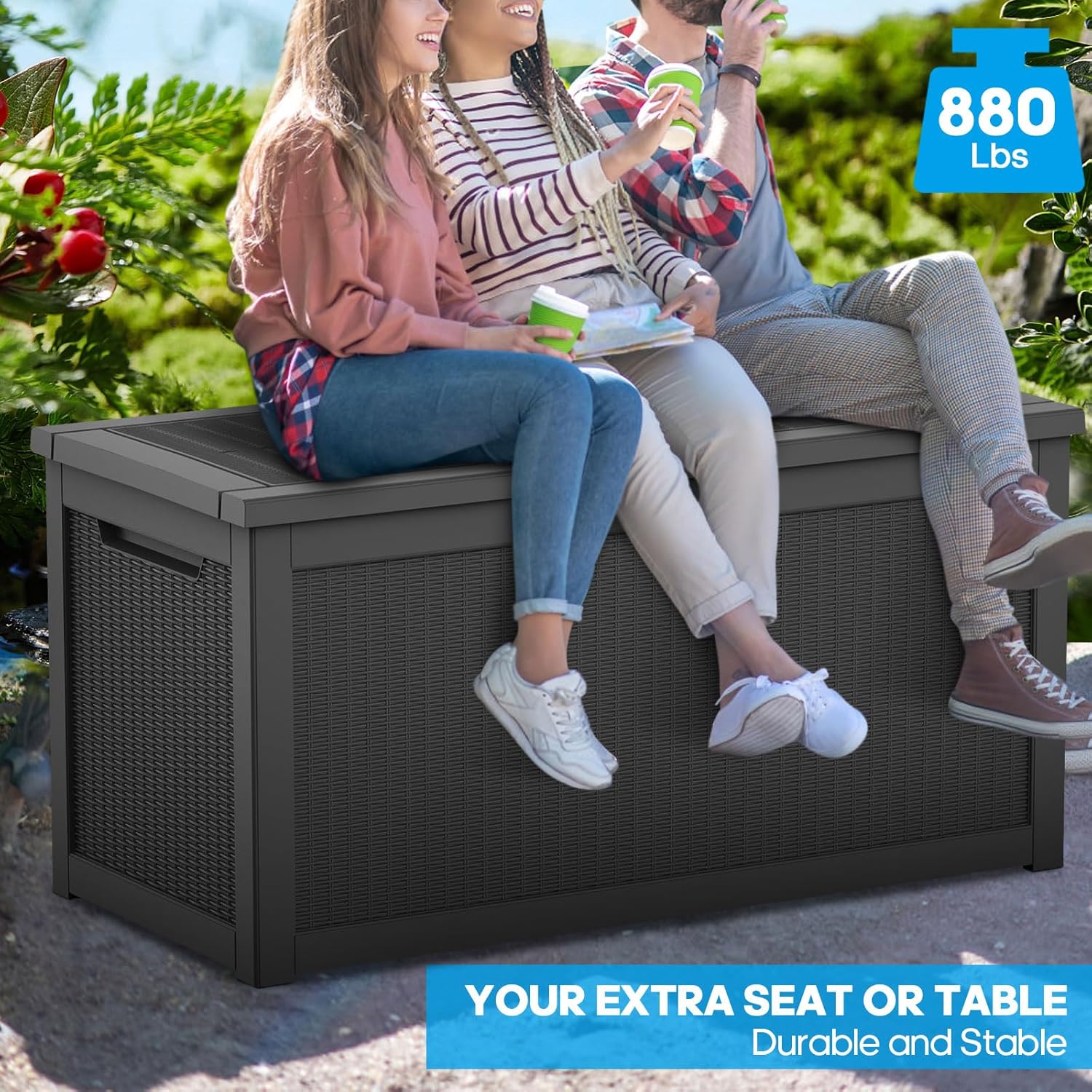 Outdoor Storage Box Waterproof  320 Gallon Large Lockable Deck Box  Patio Storage Bin Bench for Pool Accessories Cushion Furniture  Garden Tools  UV-Resistant Outside Delivery Black