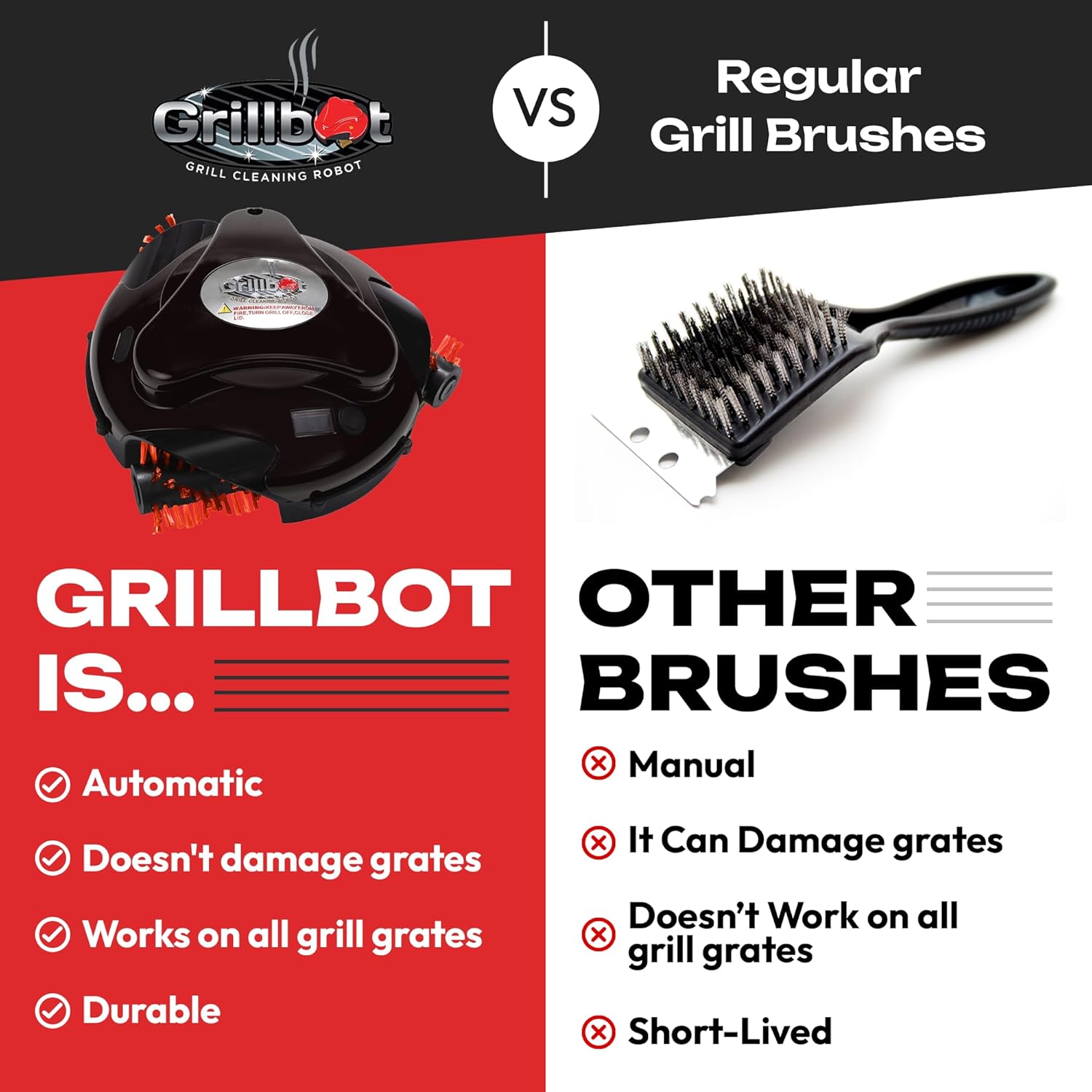 Grillbot Automatic Grill Cleaning Robot with Nylon Brushes  BBQ Grill Cleaner  Grill Brush  Grill Scraper  BBQ Accessories (Black Grillbot + Carry Case)