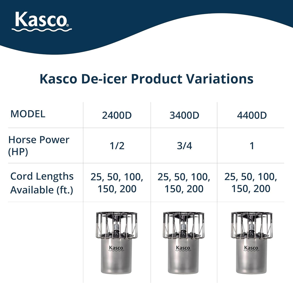 Kasco Deicer 3/4 HP Lake & Pond De-icer 120V – Single Phase with 50 Ft Electric Power Cord | Water Deicer for Ponds  Lakes & Dock Bubbler