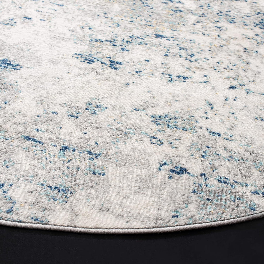 SAFAVIEH Brentwood Collection Area Rug - 10' Round, Light Grey & Blue, Modern Abstract Design, Non-Shedding & Easy Care, Ideal for High Traffic Areas in Living Room, Bedroom (BNT822F)