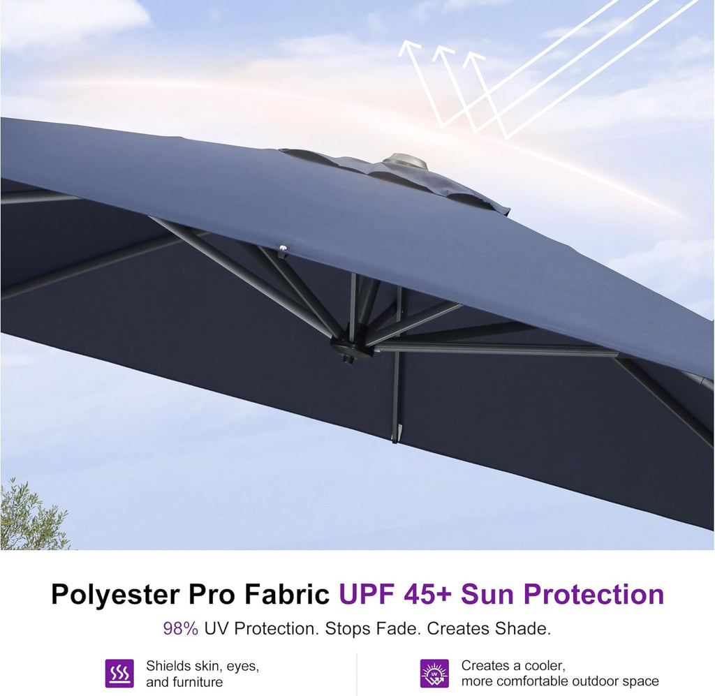 PURPLE LEAF 10 Feet Patio Umbrella Outdoor Cantilever Square Umbrella Aluminum Offset Umbrella with 360-degree Rotation for Garden Deck Pool Patio  Navy Blue