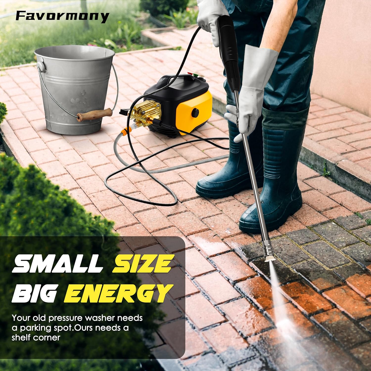 Portable Compact Pressure Cleaner  Power Cleaner with 33FT Flexible Extension Hose  3 Nozzles  Foam Cannon for Cars  Patios  Driveways