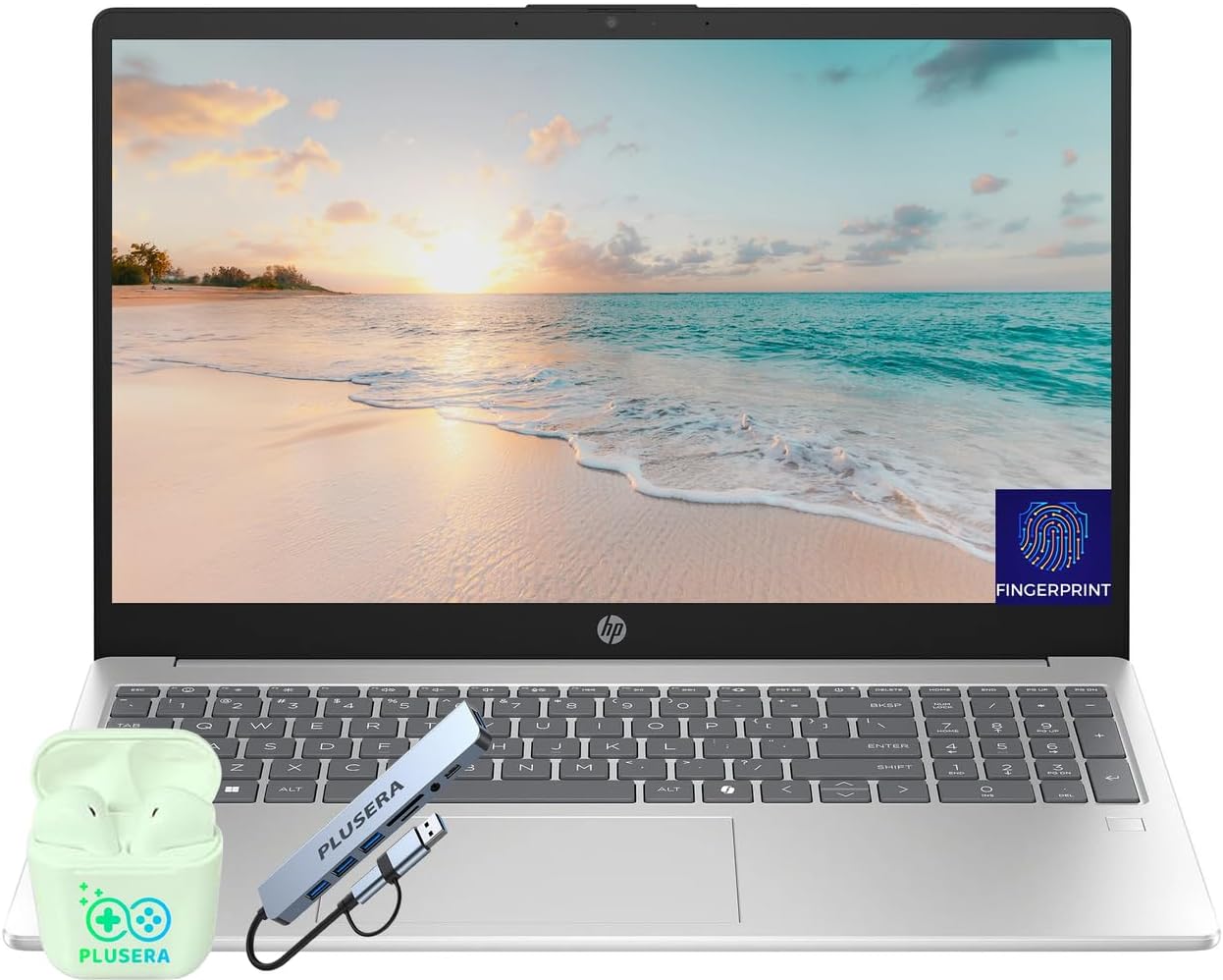 HP 15.6" FHD Business & Student Laptop Computer  16GB RAM 256GB SSD  8-Cores Intel Core i3 Processor  Windows 11 with PLUSERA Earphones & 8-in-1 Hub Included  Fingerprint Reader  Natural Silver