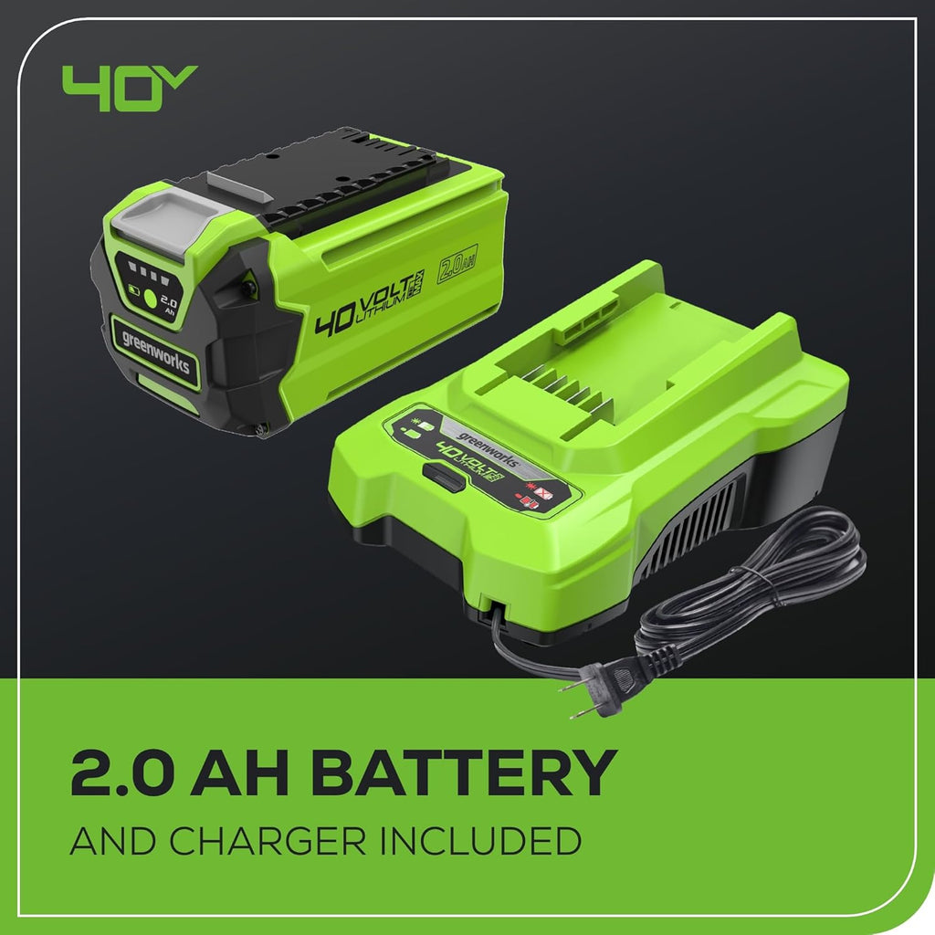 Greenworks 40V Leaf Blower/Sweeper  150 MPH / 135 CFM  Lightweight  Quiet  with 2.0 Ah Battery and Charger  Perfect for Residential Lawn Care  Leaf Blowing Debris  Dust  Light Snow  and More