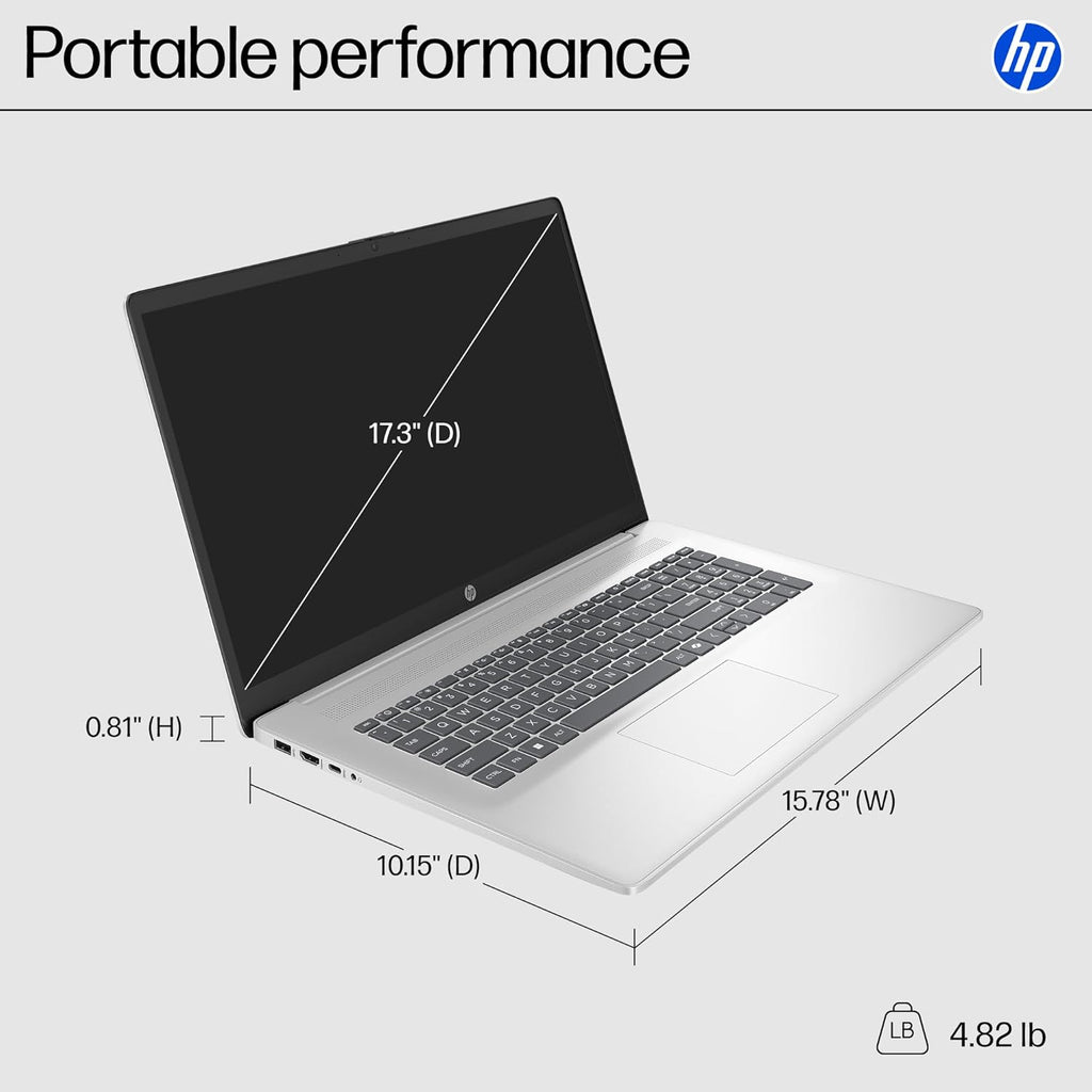 HP 17.3“ Touch | Touchscreen Laptop with Office 365 for The Web  AMD Ryzen 5 7430U (6 Cores  12 Threads  Upto 4.3GHz  Beats Core i7-1355U)  16GB RAM  512GB SSD Storage  10 Key Number Pad  No Mouse