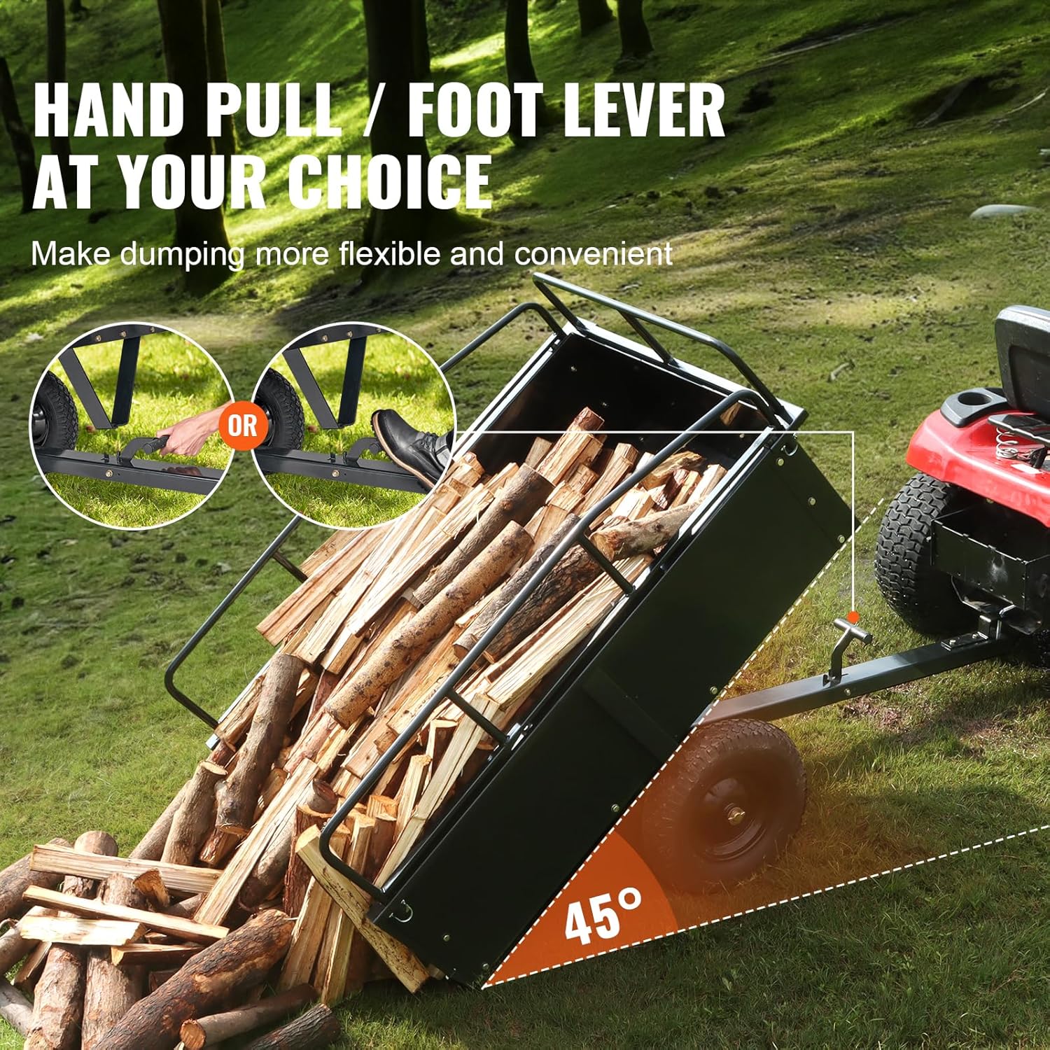 VEVOR Heavy Duty ATV Trailer Steel Dump Cart  750 lbs 15 Cubic Feet  Garden Utility Trailer Yard Trailers with Removable Sides for Riding Lawn Mower Tractor