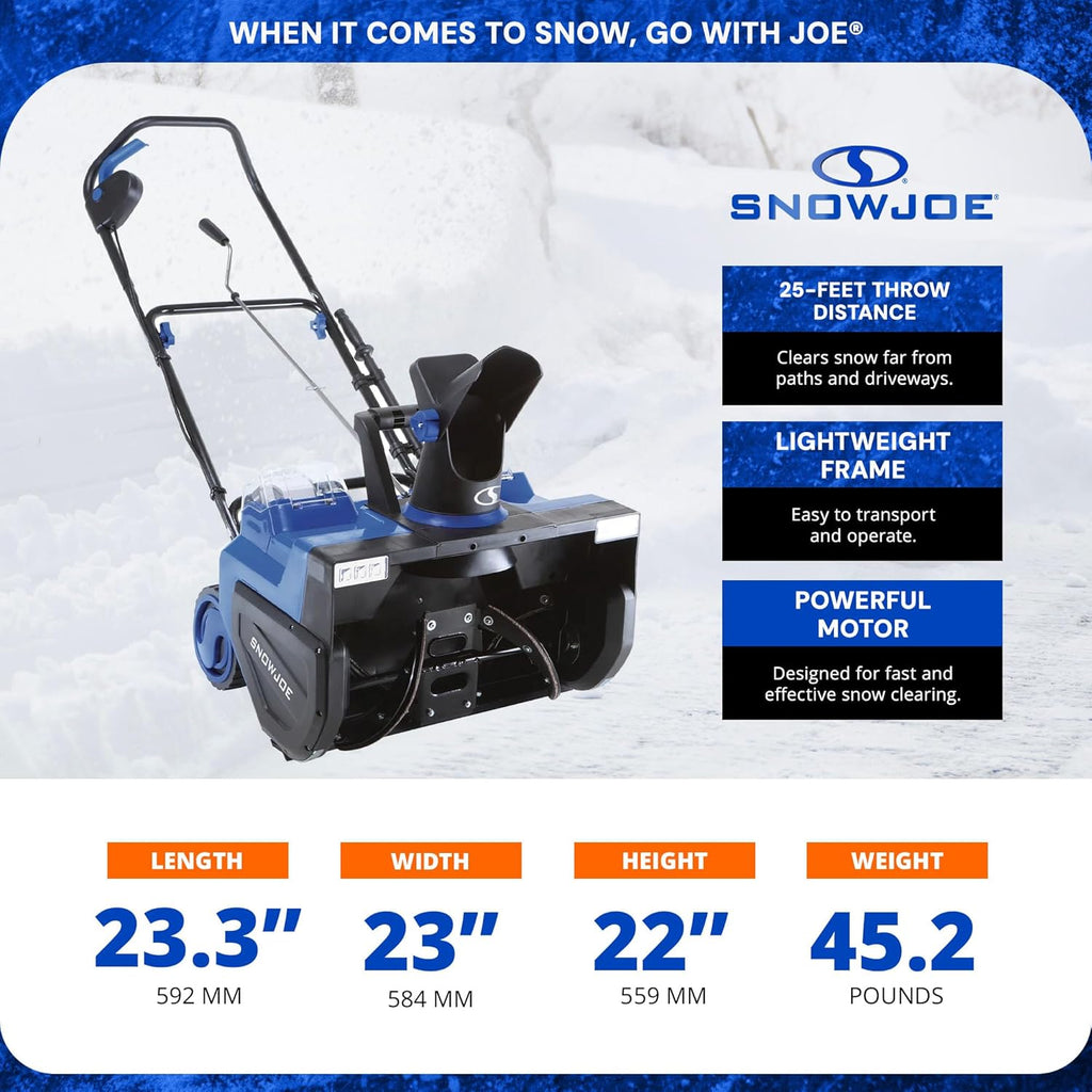 Snow Joe 48V Cordless Snow Blower Kit with 2X 8Ah Batteries  Dual-Port Charger & LED Headlights  1600W Brushless Motor  22" Clearing Path - Ice Removal for Driveways  Patios & Sidewalks  24V-X2-SB22