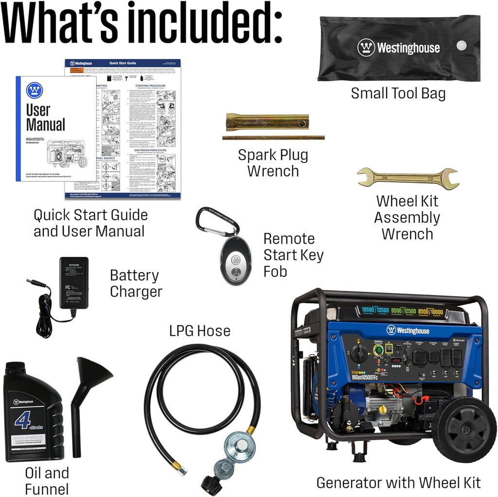 Westinghouse 13500 Peak Watt Tri-Fuel Home Backup Portable Generator  Remote Electric Start  Transfer Switch Ready  Gas  Propane  and Natural Gas Powered