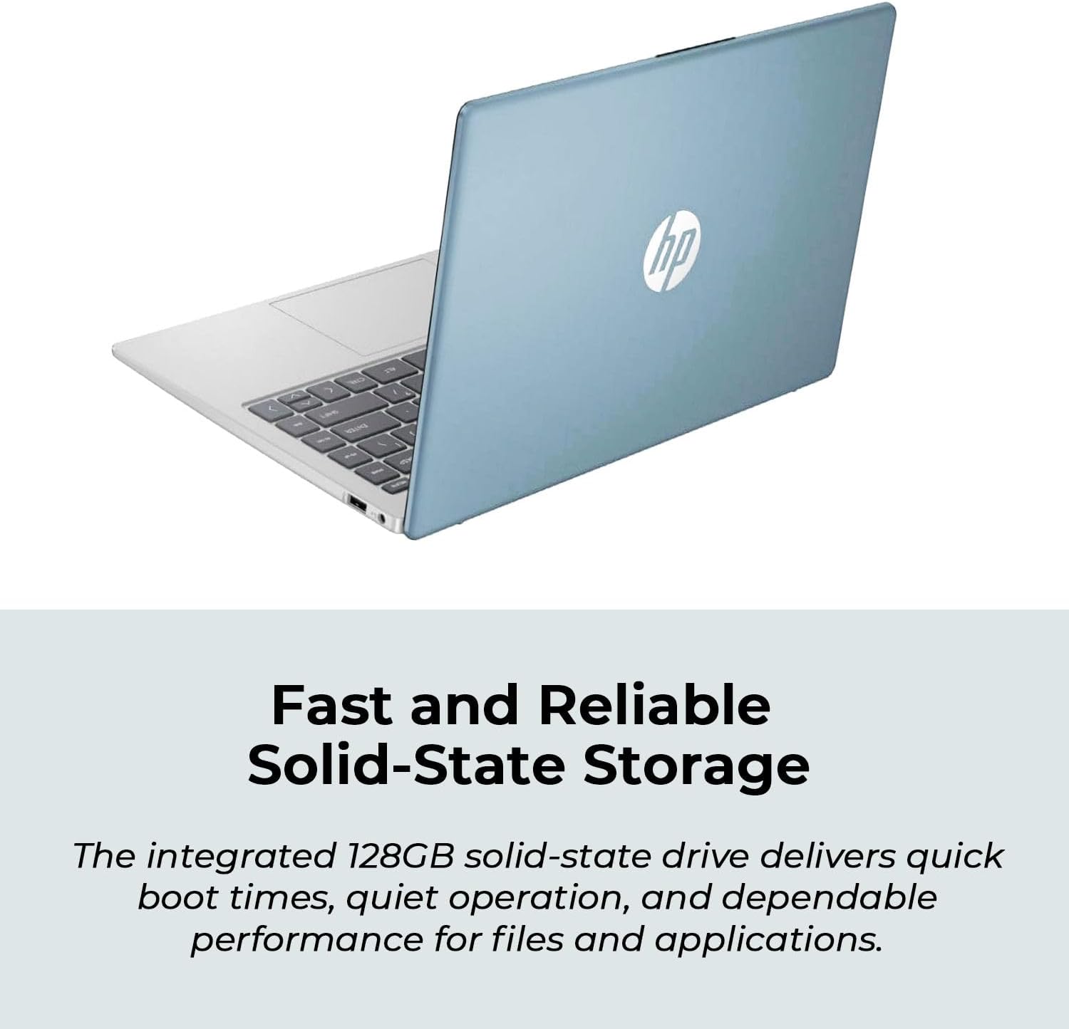 HP 14" Moonlight Blue Laptop with Office 365  AMD CPU  4GB DDR5 RAM  1.1TB Storage (128GB SSD and 1TB OneDrive)  HD Display  Windows 11  Energy-Efficient & Quiet Performance