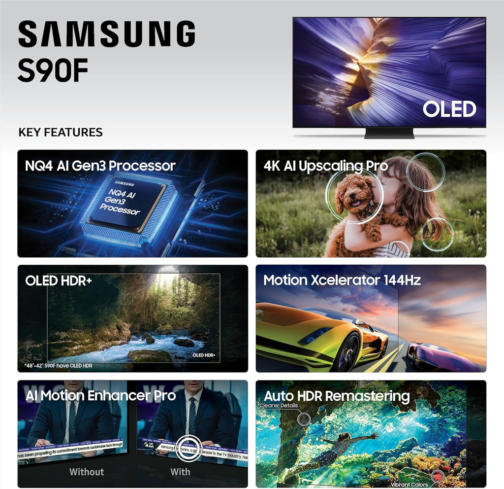 Samsung 55-Inch Class OLED S90F 4K Smart TV (2025 Model) NQ4 AI Gen3 Processor  Upscaling Pro  HDR +  Motion Xcelerator 144Hz  Samsung Vision AI  Alexa Built-in