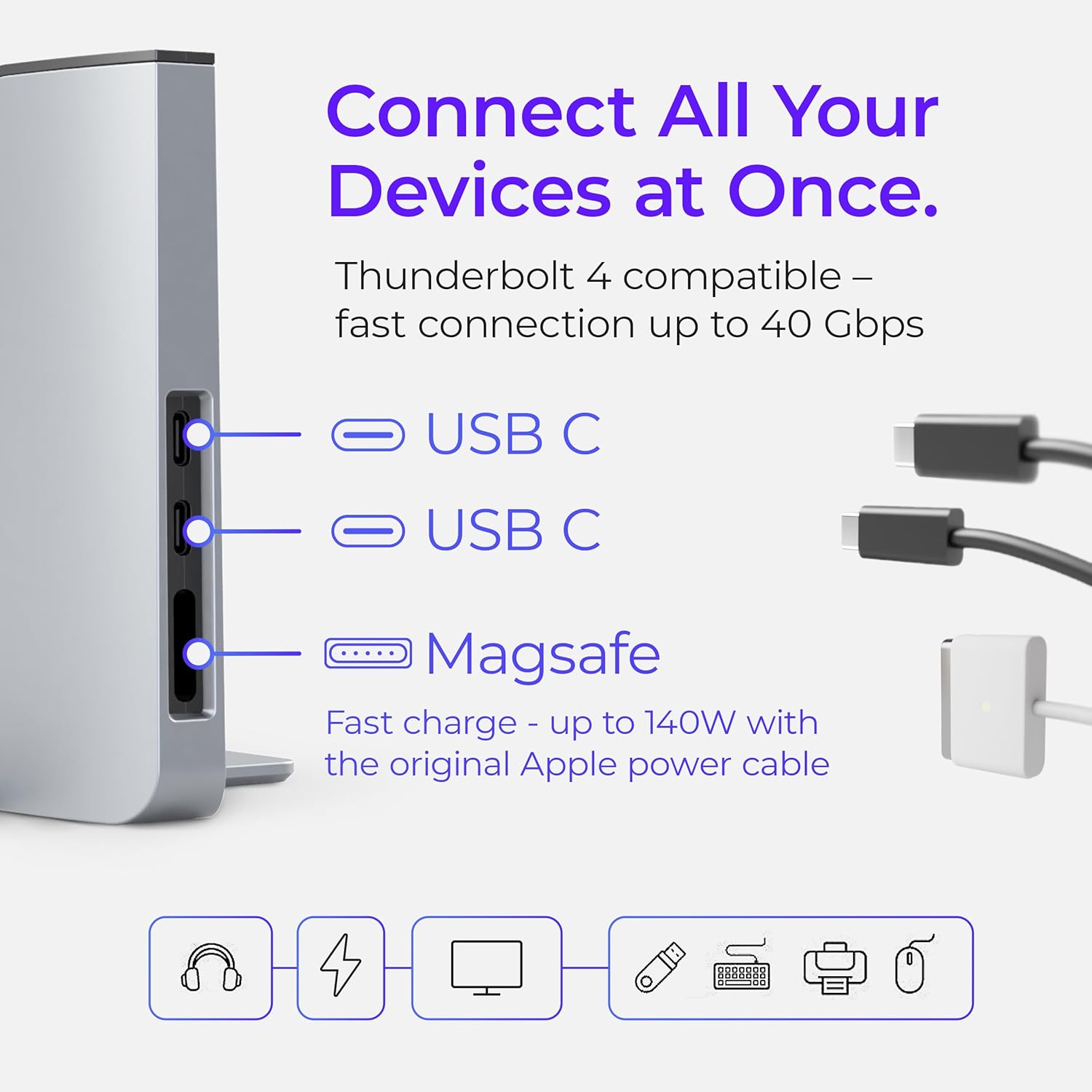 Dock for 14" Apple MacBook Pro - Docking Station - Connect Dual Displays w/Two Thunderbolt 4 USB-C Ports - Mac Docking Station Hub for MacBook Pro 14" (M1 M2 M3 M4 Base/Pro/Max M5 2021-2025)