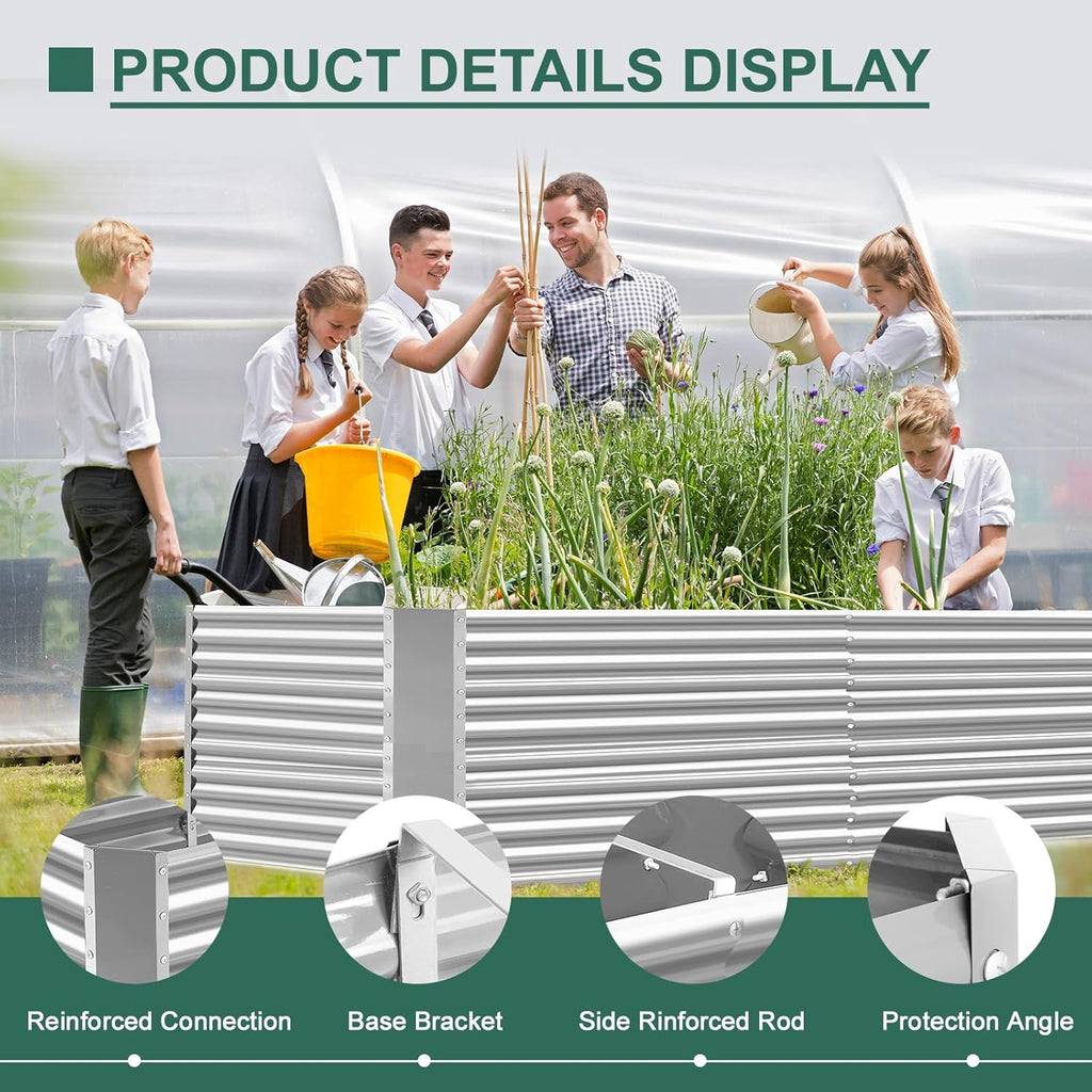 Land Guard 8x4x3ft Rectangular Galvanized Raised Garden Beds  Large-Capacity Metal Planter Box Outdoor  Durable Deep Raised Garden Bed 3ft Tall  Raised Beds for Gardening Vegetables  Classic Silver