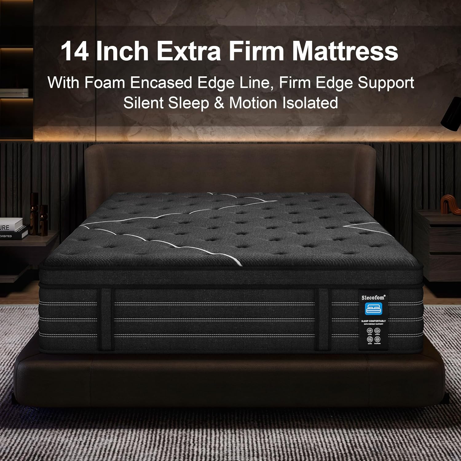 Extra Firm King Mattress, 14 Inch King Size Mattress,Luxurious Memroy Foam Hybrid Extra Lumbar Support, Back Pain Relief&Cool Sleep, Firm Foam Encased Edge,Motion Isolation,Fiberglass-Free