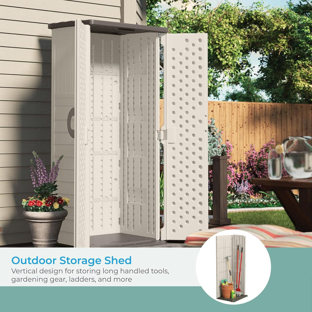 Suncast Vertical Outdoor Storage Shed with All-Weather Construction  Vanilla