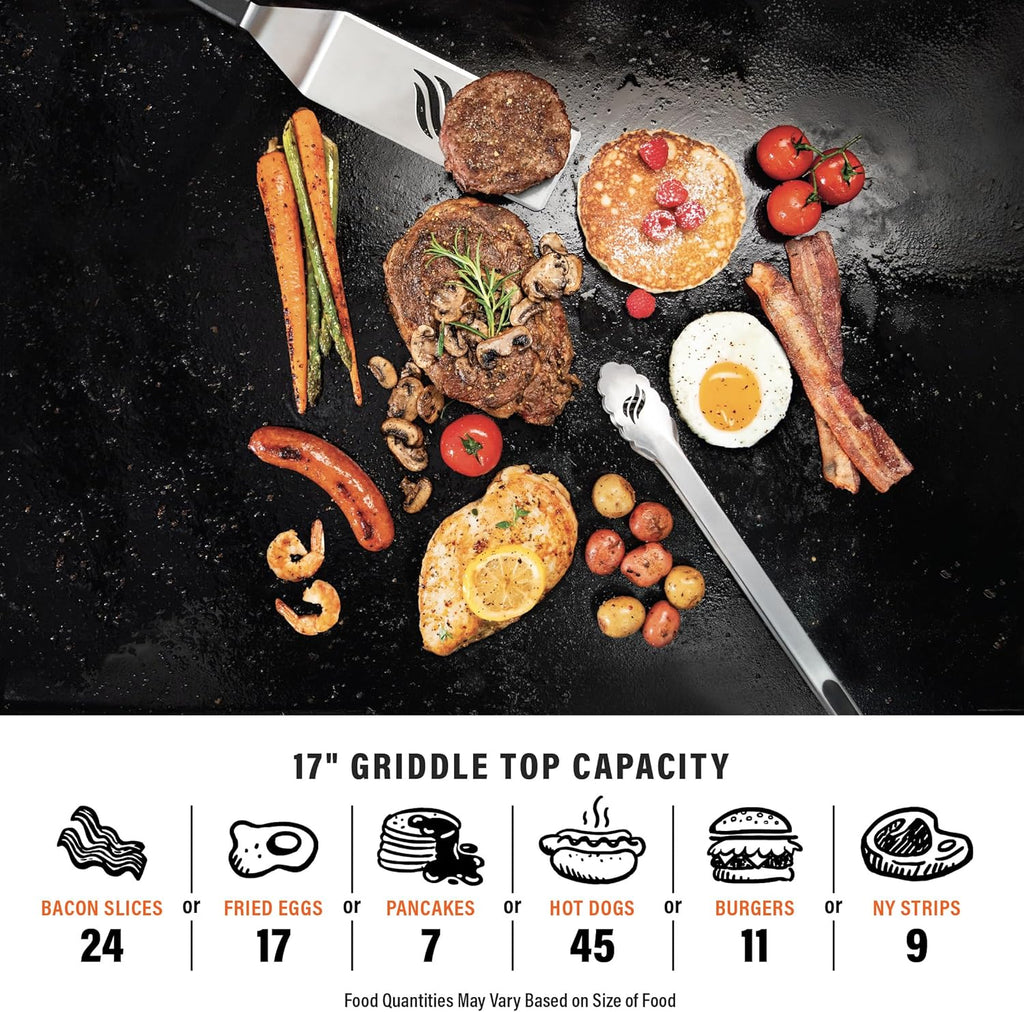 BLACKSTONE 1814 Stainless Steel Propane Gas Portable  Flat Top Griddle Frill Station for Kitchen  Camping  Outdoor  Tailgating  Tabletop  Countertop – Heavy Duty & 12  000 BTUs  17 Inch  Black