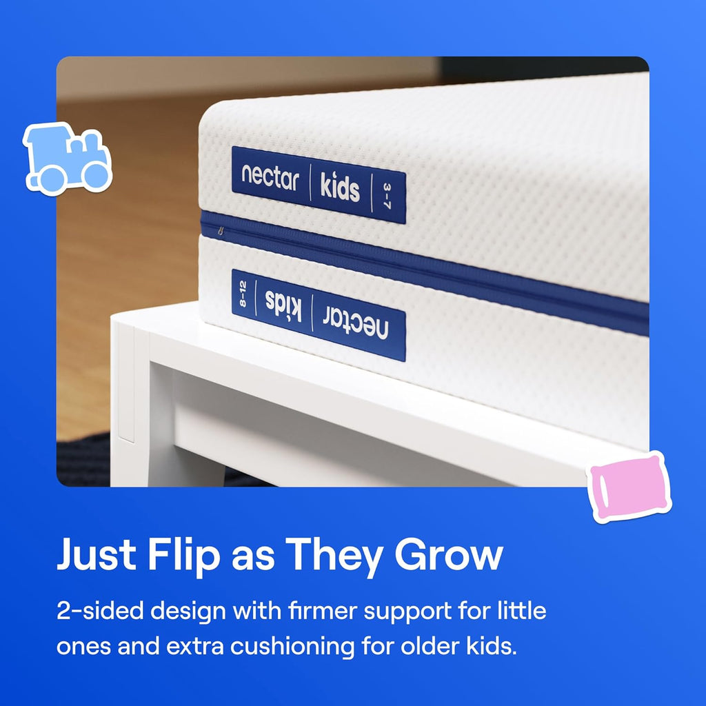 Nectar Kids Twin Mattress 8” - 2-Sided Design for Growing Children - Pressure Relieving Memory Foam - Fiberglass Free - 365 Night Trial - Mattress in a Box