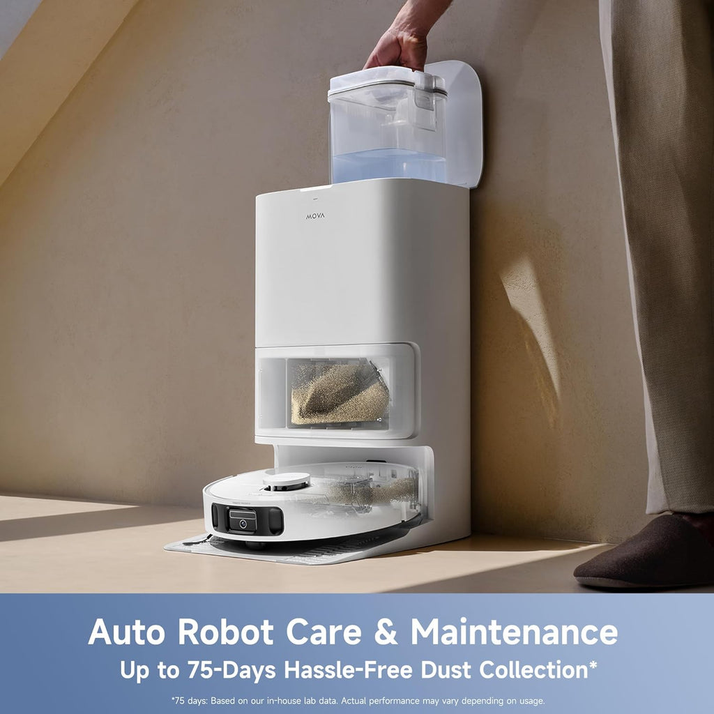 Mova E40 Ultra Robot Vacuum and Mop, 19,000Pa Suction, Extenable & Liftable Mop, All-in-One Station, Auto-Empty, Auto Washing & Hot Air Drying, 360°Obstacle Avoidance, App & Voice Control