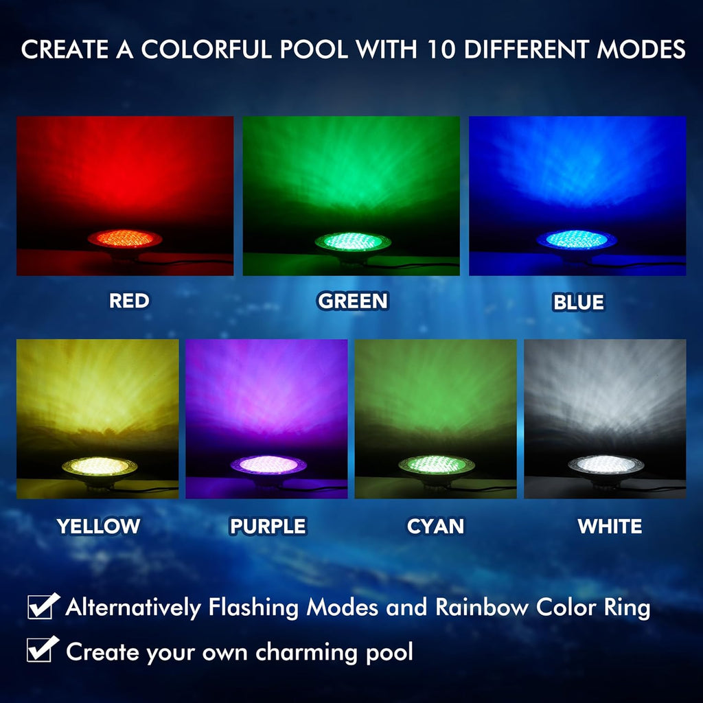 HQUA PN01DC LED Inground Pool Lighting System RGBW Color Change 10 Inch 50W  Remote/App Control  120V AC  100 Feet Cord