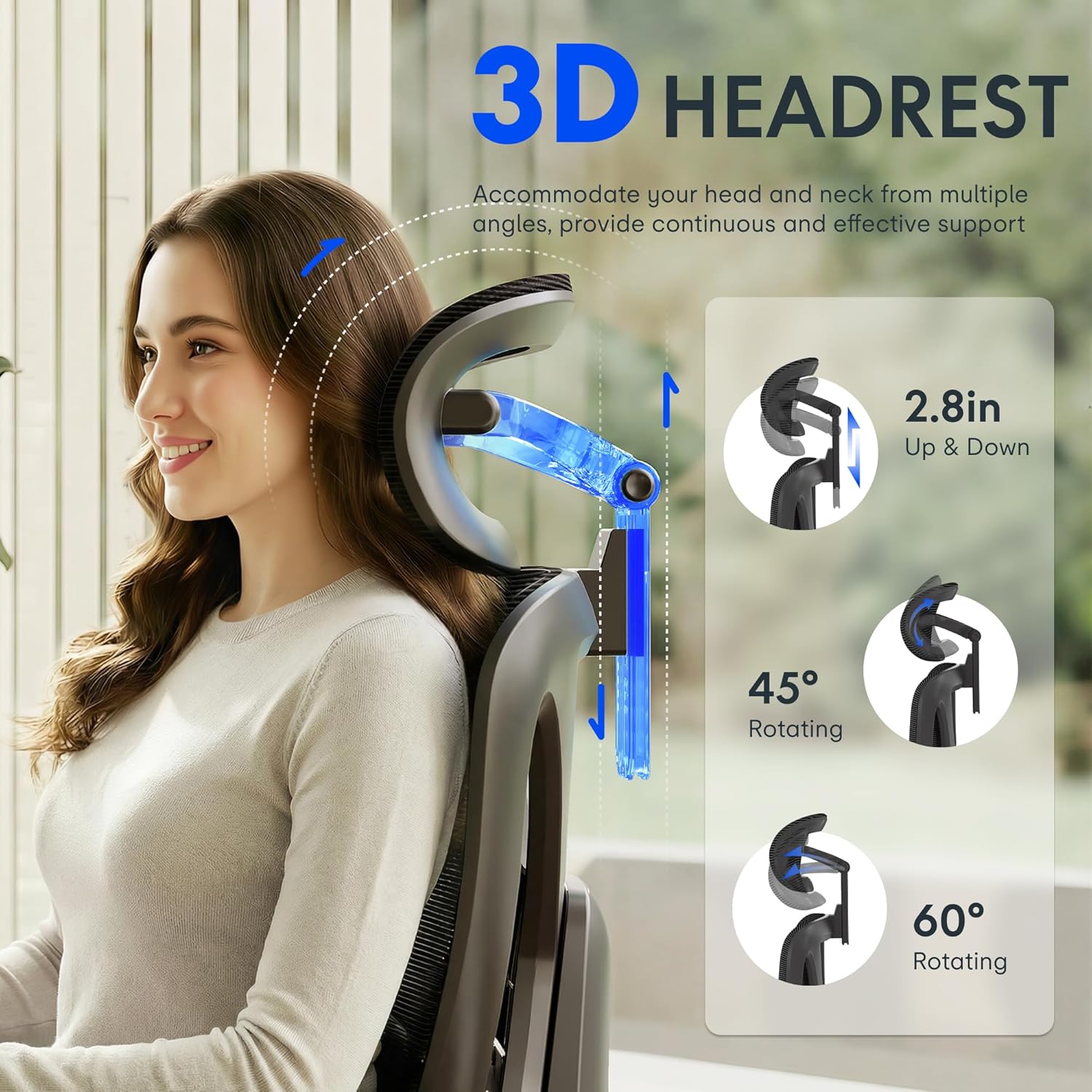 FLEXISPOT ErgoX Premium Ergonomic Office Chair with Footrest- Adjustable 3D Armrests, Dynamic Lumbar Support, Recline & Tilt Function, Mesh Seat, for Home & Office Use,Black