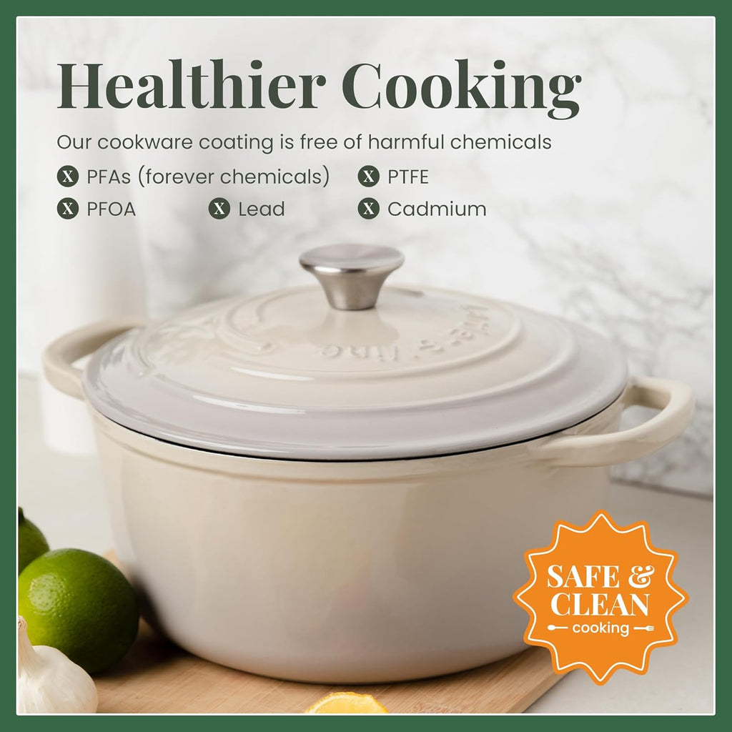 Larder & Vine Enameled Cast Iron 5.7 qt Dutch Oven Pot with Lid | Dutch Oven | Compatible on All Cooktops & Oven Safe to 500° F | Great for Sourdough Bread | Stone