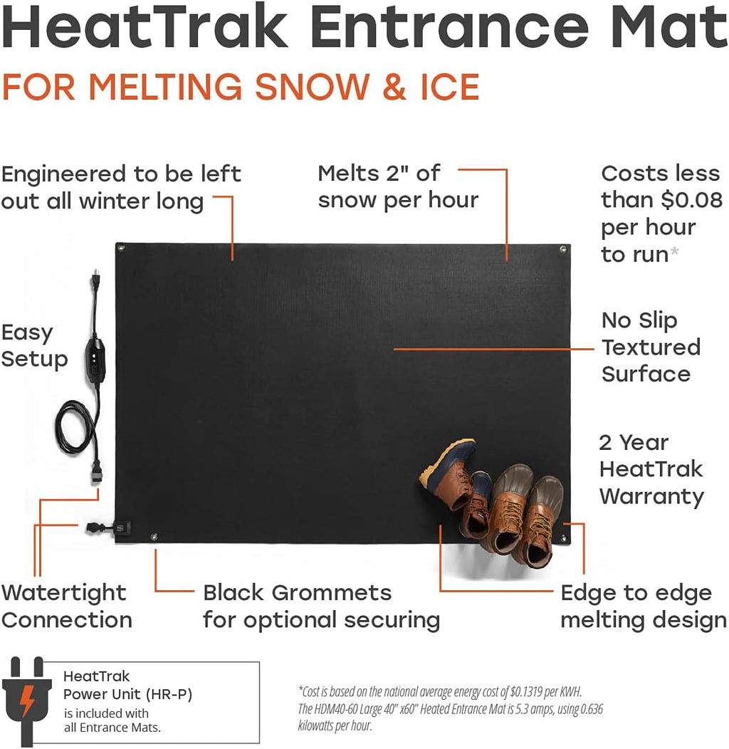 HeatTrak Heated Snow Melting Mats for Entrances - Heated Outdoor Mats - Electric Snow Melting Mats for Winter Snow Removal - Trusted Snow and Ice Melt Products - No-Slip Heated Door Mats (30” x 48")