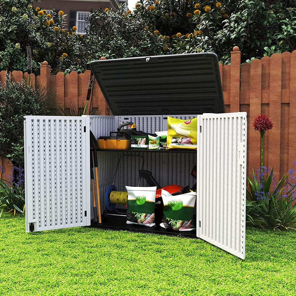 KINYING Larger Outdoor Storage Shed Weather Resistance  Horizontal Outdoor Storage Box Waterproof for Garden  Patios  Backyards  48 Cu.ft Capacity for Garbage Cans  Lawn Mower  Garden Tools