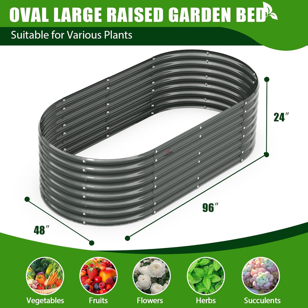 A ANLEOLIFE 8x4x2ft Galvanized Raised Garden Bed Kit  Oval Metal Deep Root Planters for Outdoor Plants Vegetables Flowers Herb  Large Bottomless  478 Gallon Capacity- Quartz Grey