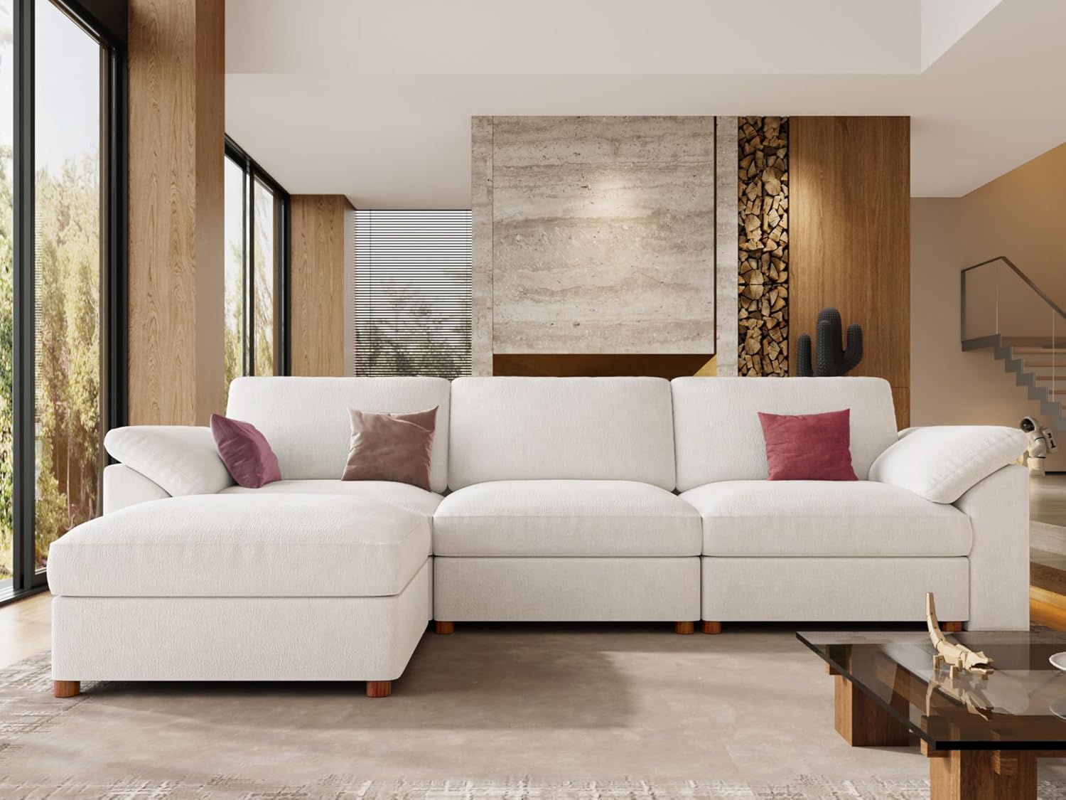 EASE MOOSE Sectional Modular Sofa, Oversized L Shape Sectional Couch Wide Deep seat Sectional Sofa,FSC Certified Comfortable Chenille White Modular Sofa