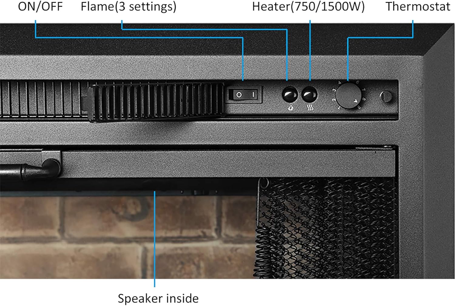 PuraFlame Klaus Electric Fireplace Insert with Fire Crackling Sound, Glass Door and Mesh Screen, 750/1500W, Black, 29 15/16 Inches Wide, 23 3/16 Inches High