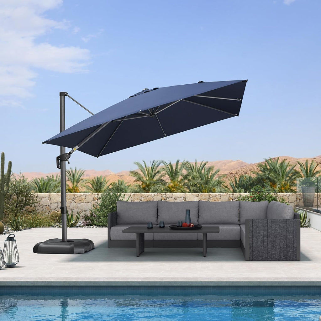 PURPLE LEAF 10 Feet Patio Umbrella Outdoor Cantilever Square Umbrella Aluminum Offset Umbrella with 360-degree Rotation for Garden Deck Pool Patio  Navy Blue
