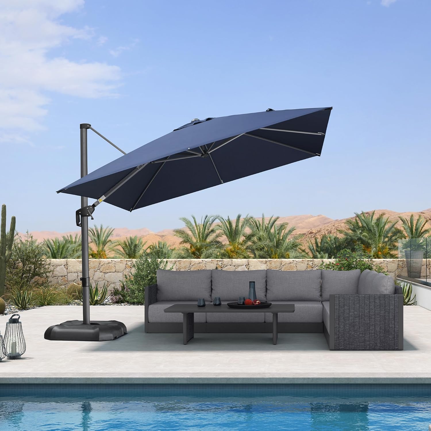 PURPLE LEAF 10 Feet Patio Umbrella Outdoor Cantilever Square Umbrella Aluminum Offset Umbrella with 360-degree Rotation for Garden Deck Pool Patio  Navy Blue