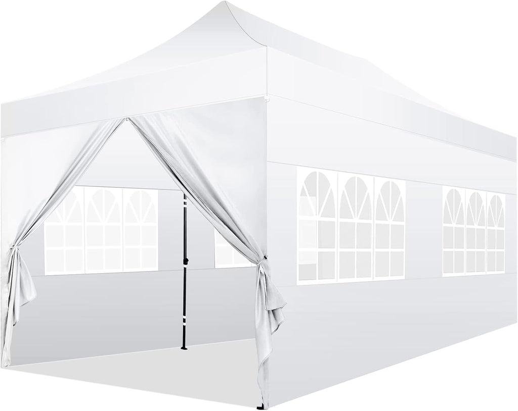 COBIZI 10x20 Pop Up Canopy with 6 Sidewall Heavy Duty Canopy UPF 50+ All Season Wind Waterproof Commercial Outdoor Wedding Party Tents for Parties Canopy Gazebo with Roller Bag(10 x 20 ft White)