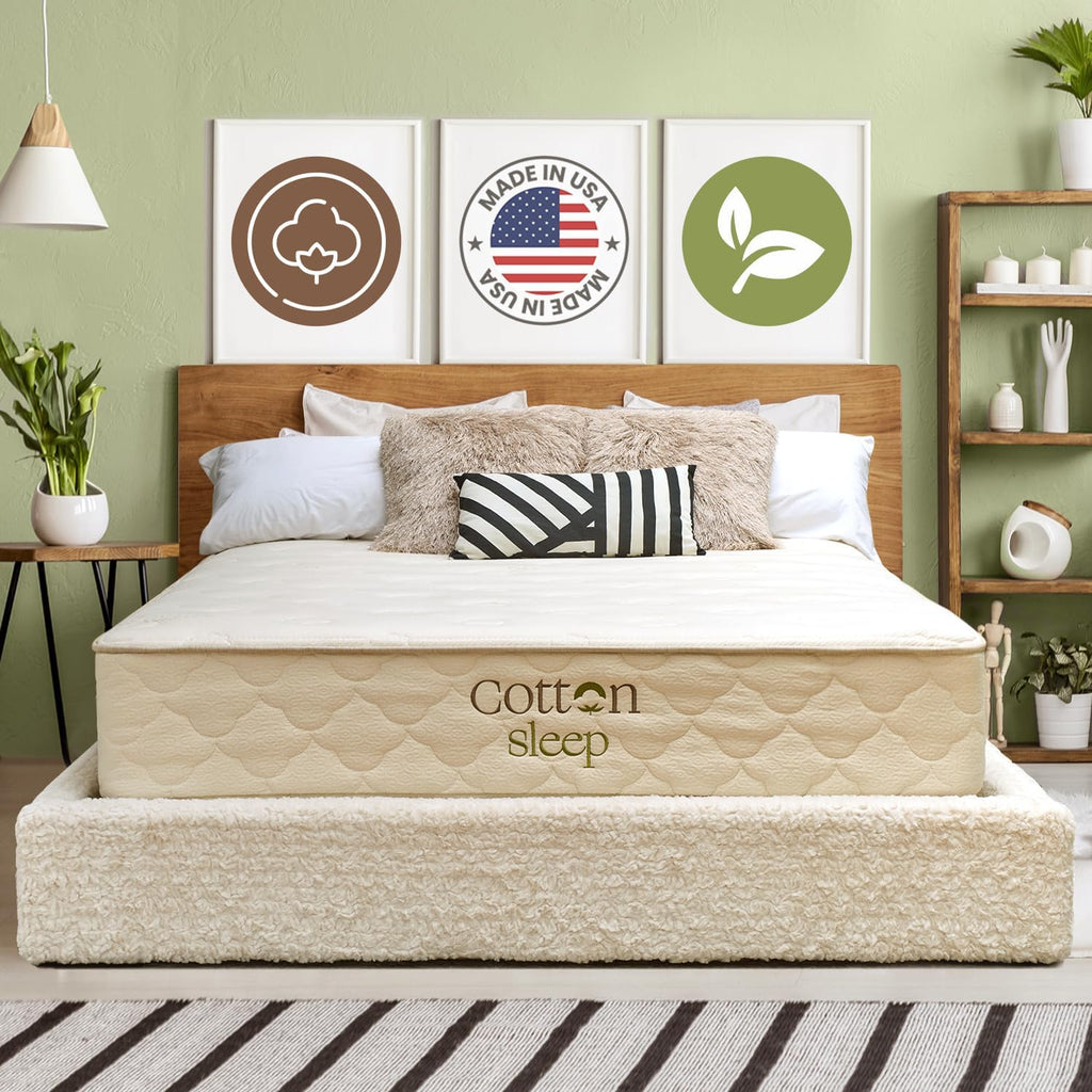 CottonSleep All Natural Mattress (100% Organic Cotton, Wool, & GOTS Latex, Made in The USA) Non Toxic, Fiberglass Free Hybrid Pocket Coil and Plush Foam Bed in A Box Medium Soft - Twin XL, 11"