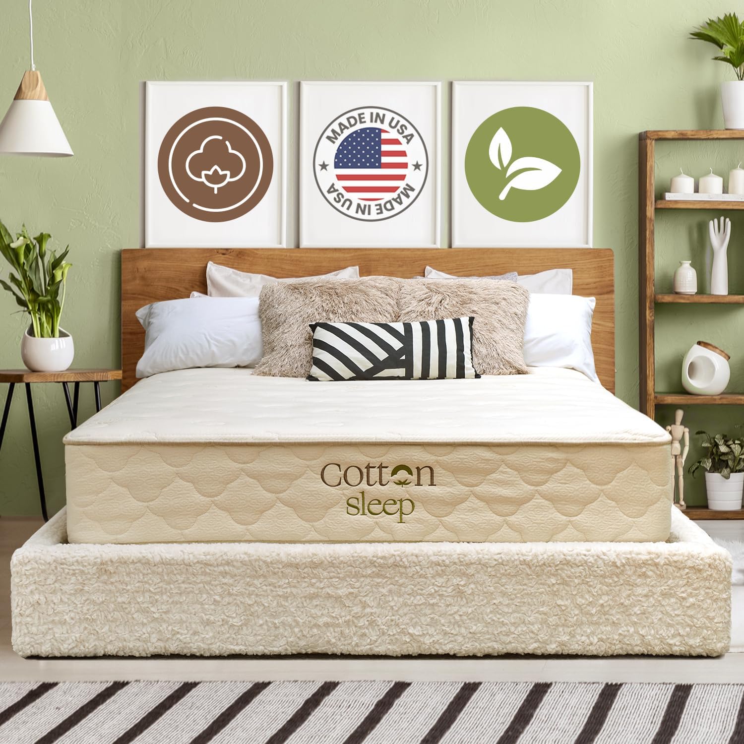 CottonSleep All Natural Mattress (100% Organic Cotton, Wool, & GOTS Latex, Made in The USA) Non Toxic, Fiberglass Free Hybrid Pocket Coil and Plush Foam Bed in A Box Medium Soft - Twin XL, 11"