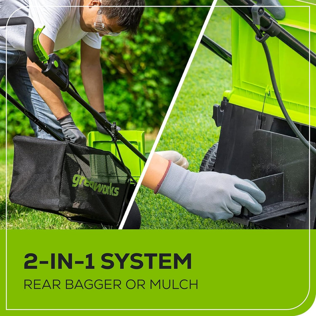 Greenworks 24V 13“ Brushless Cordless Lawn Mower with 4.0Ah Battery & Charger Maintenance-Free Push Mower with 2-in-1 Mulch/Bag