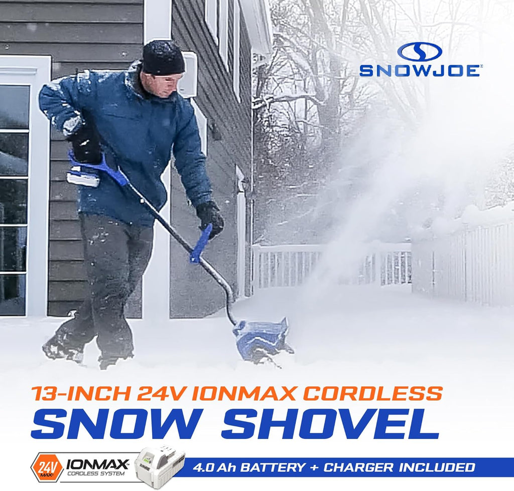 Snow Joe 24V Cordless Electric Snow Shovel Kit w/ Cover & Scraper  13" Clearing Path  400W Motor - Heavy-Duty Snow & Ice Removal for Driveway & Walkway  24V-SS13-TV1