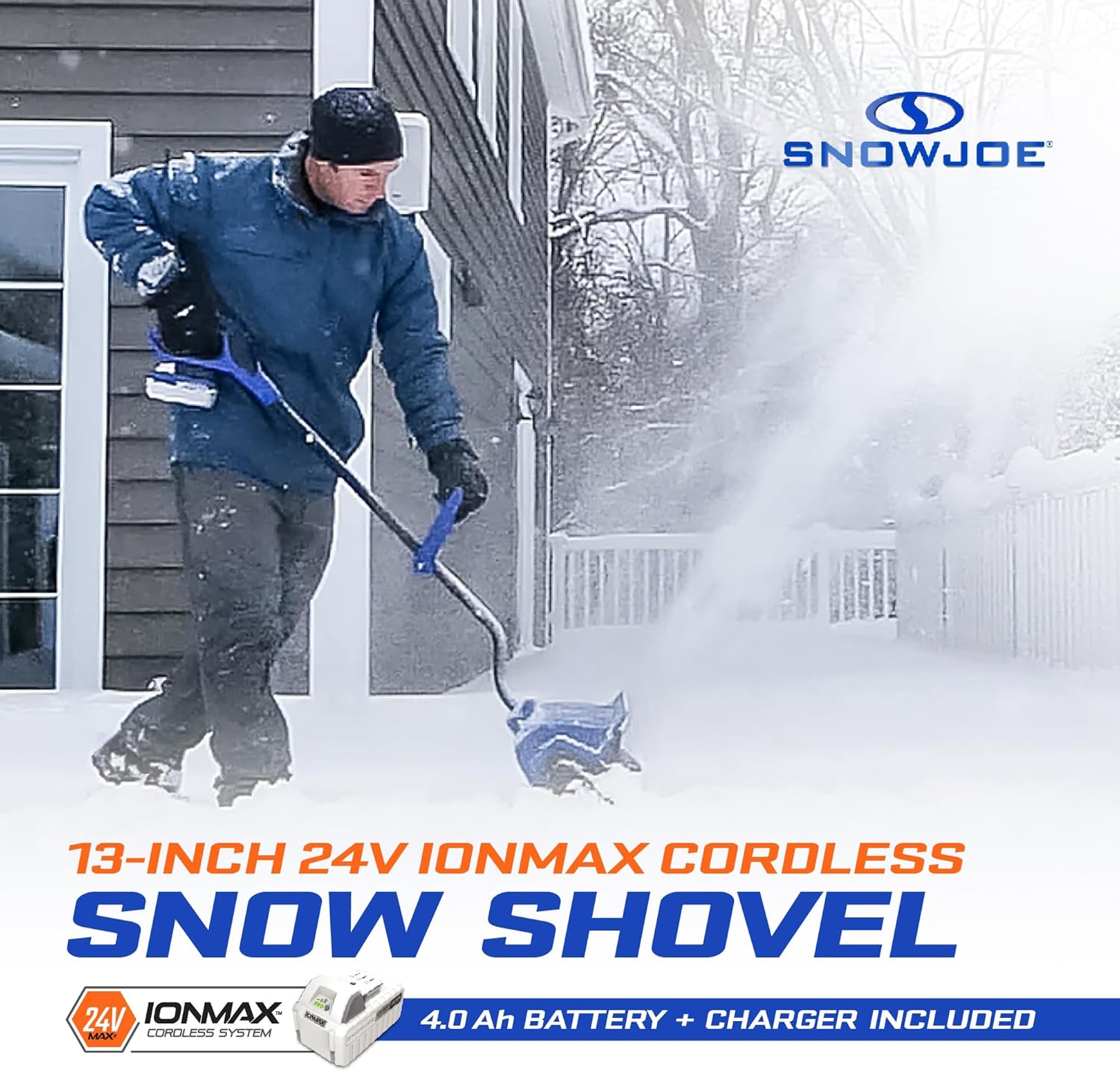 Snow Joe 24V Cordless Electric Snow Shovel Kit w/ Cover & Scraper  13" Clearing Path  400W Motor - Heavy-Duty Snow & Ice Removal for Driveway & Walkway  24V-SS13-TV1