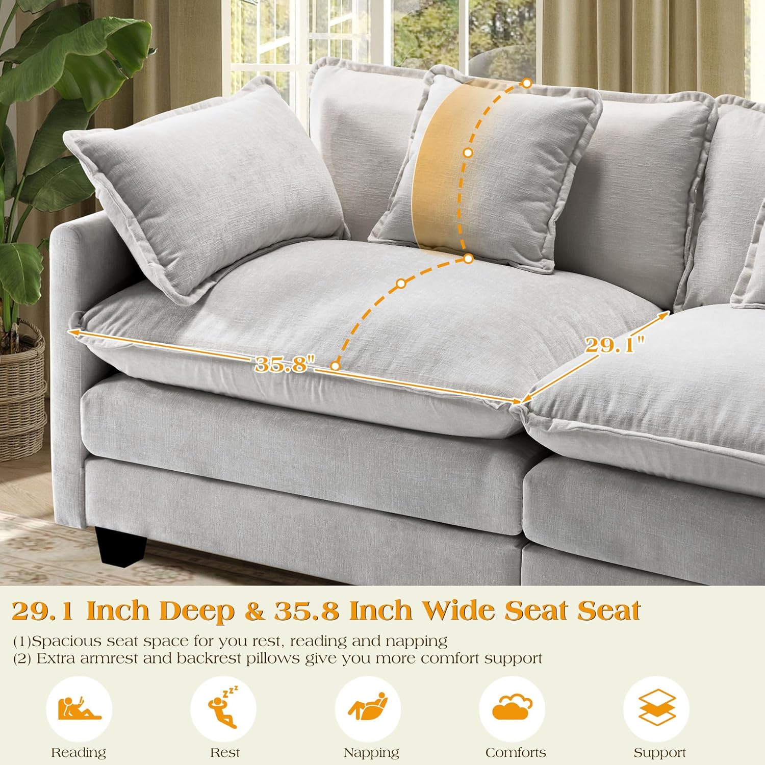 149.2" Modular Sectional Sofa,U Shaped Couch for Living Room,Modern Deep Seat Sofa 3 Seater Chenille Fabric Comfy Cloud Couches with Throw Pillows & Movable Ottoman