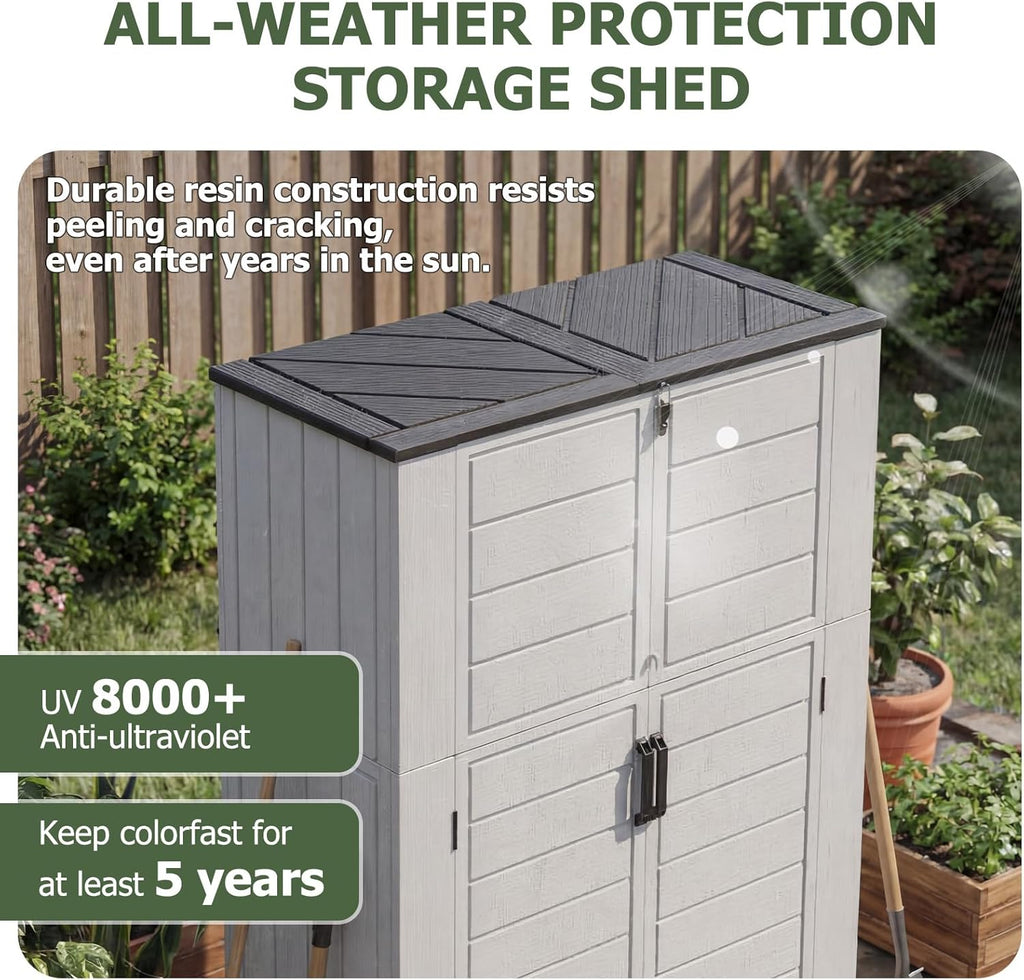 Aoxun 61 Cu.Ft Outdoor Storage Shed  Widened Outdoor Storage Cabinet Waterproof Vertical Resin Shed with Floor for Patio  Garden Tools  Pool Equipment  Easy to Assemble (White)