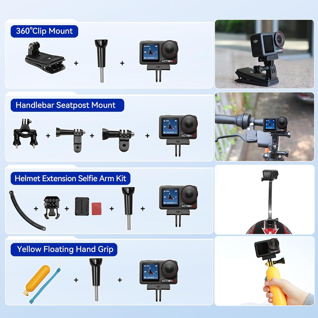 DJI Osmo Action 5 Pro Standard Combo with 58 Piece Accessory Kit and 2 Extra Batteries + 64GB Card - Waterproof Action Camera with 1/1.3" Sensor  4K/120fps Video  Action Camera 4K Ideal for Sports
