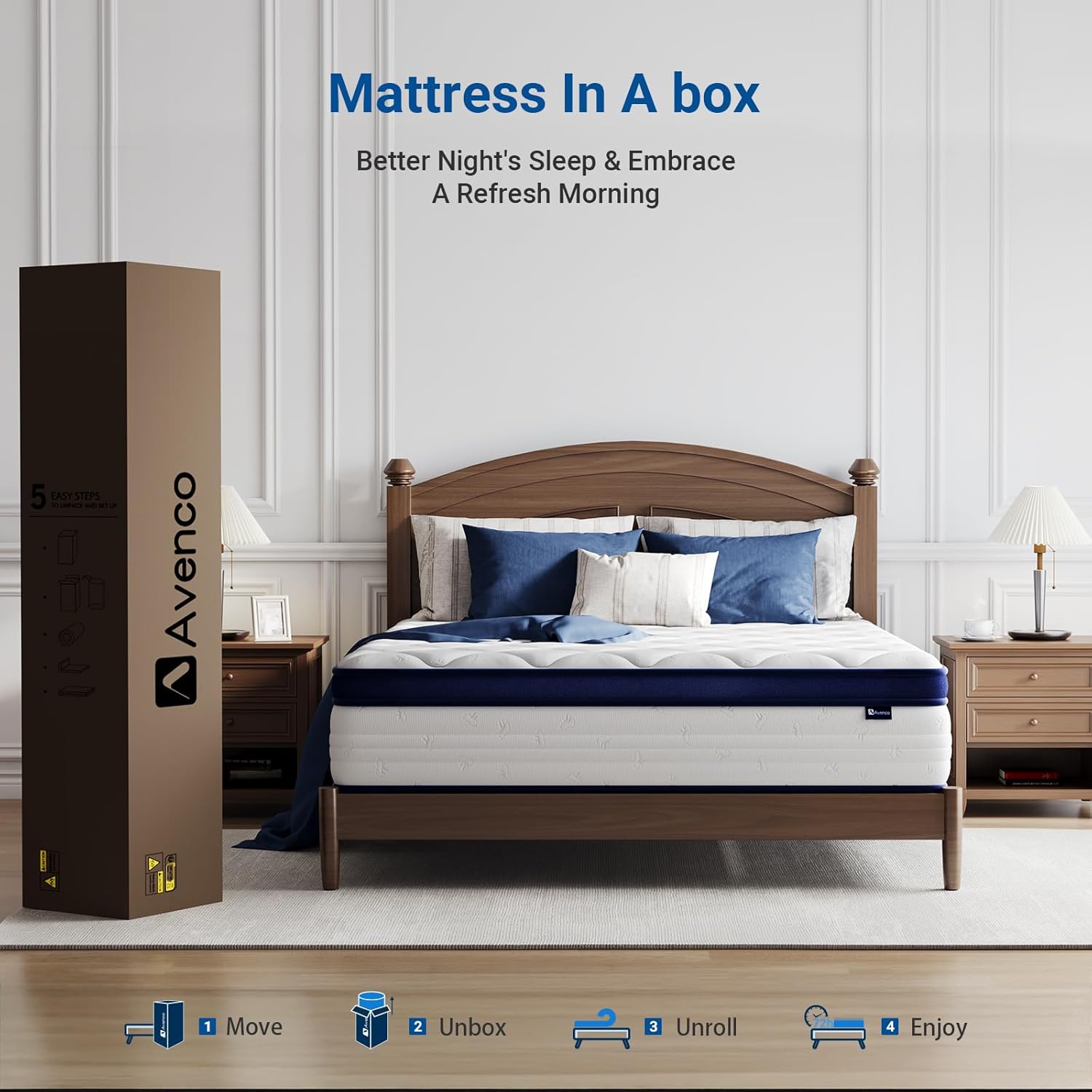 Avenco Queen Size Mattress, 10 Inch Queen Mattress with Individually Smarts Pocket Springs for Back Pain Relief, Hypoallergenic Fabric Box Spring No Need, Mattresses in a Box Medium Plush Support