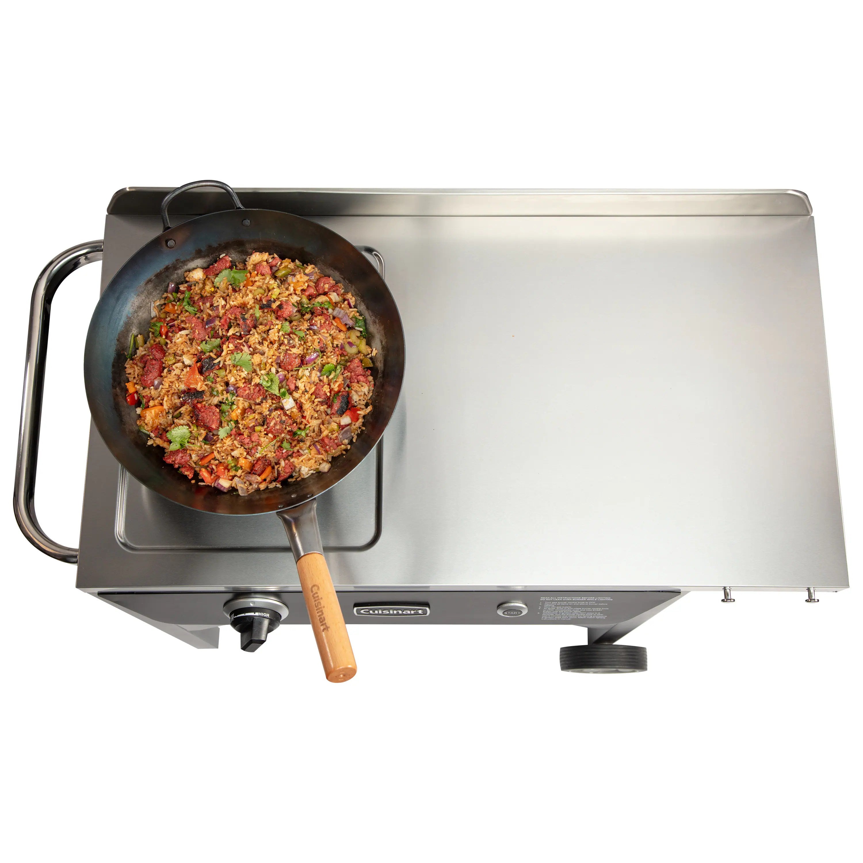 Cuisinart Outdoor Wok Station, 50,000 BTU Propane Outdoor Wok Burner w Prep Table, 14锟芥锟斤拷 Carbon Steel Wok for Stir Fry, Searing, BBQ 锟斤拷 Black