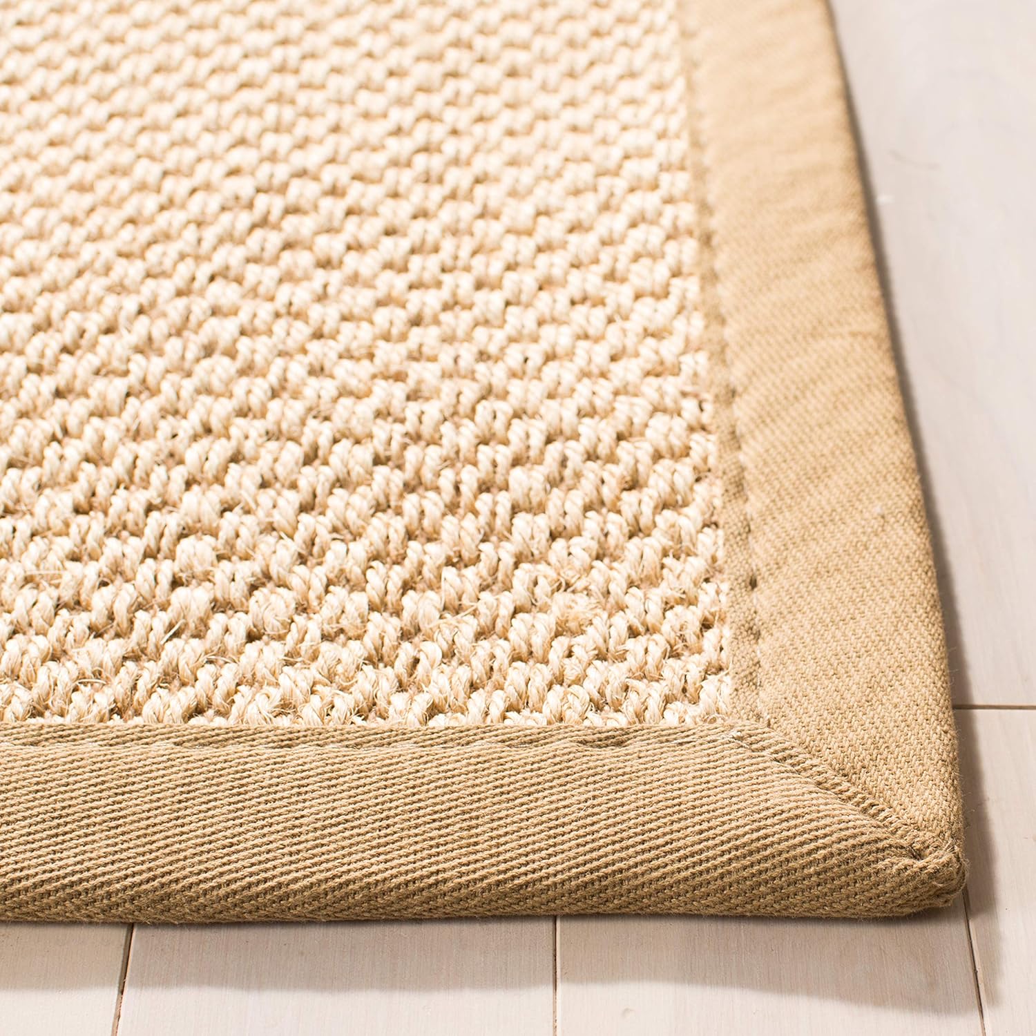 SAFAVIEH Area Rug 9' Square - Natural Fiber Collection - Maize & Linen Color, Sisal, Woven Design with Border (NF141B)