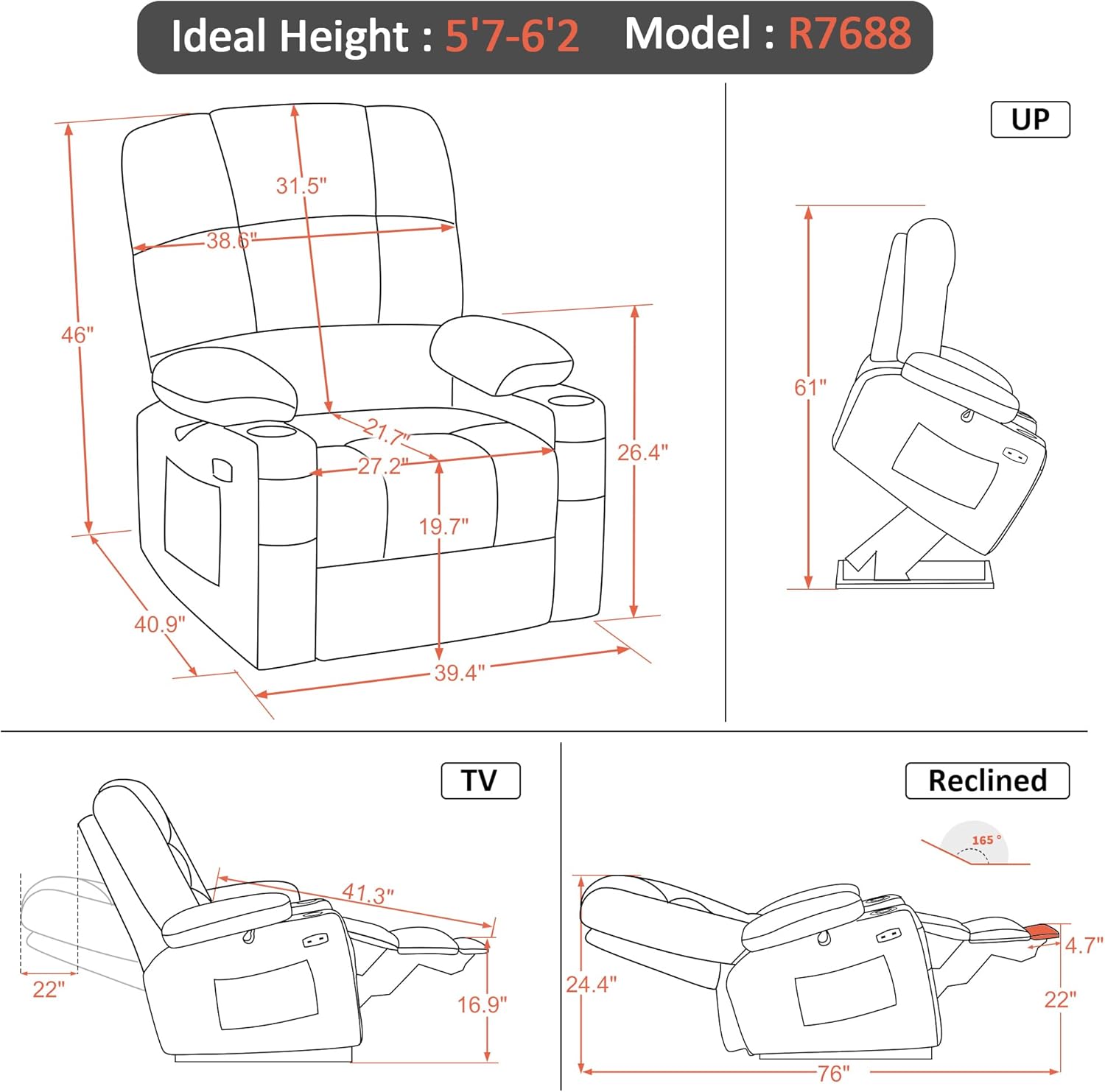 MCombo Oversized Dual Motor Power Lift Recliner Chair Sofa with Massage and Heat for Big Elderly People, Infinite Position, USB Ports, Fabric R7688 (Beige, Large-Oversize)